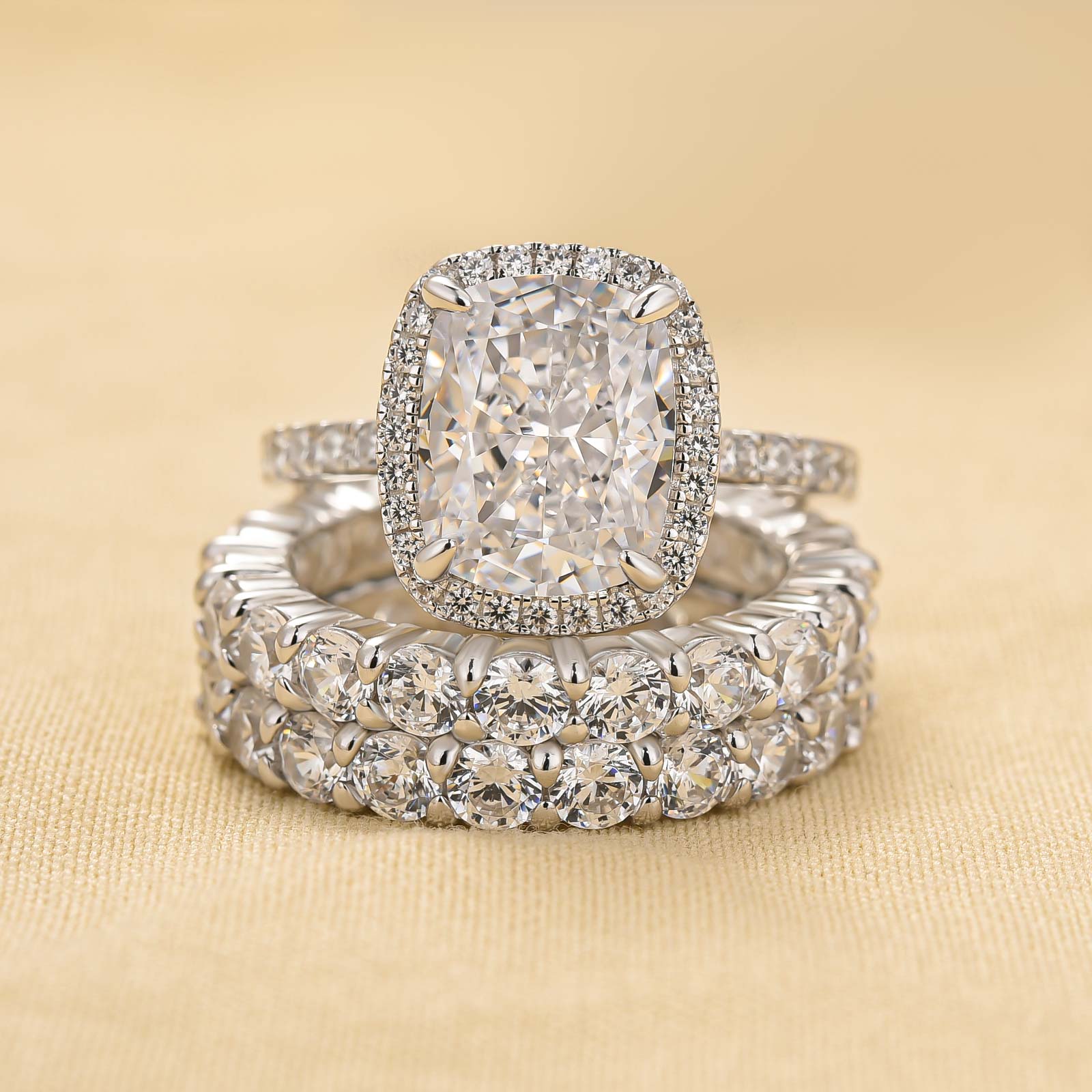 Louily Gorgeous Halo Cushion Cut Women's Wedding Set In Sterling Silver - louilyjewelry