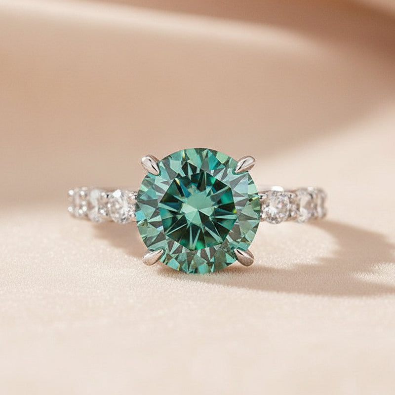 S925 Moissanite 4.0Ct Green Round Cut Gold Plated Engagement Ring/Wedding Set For Everyday Wear