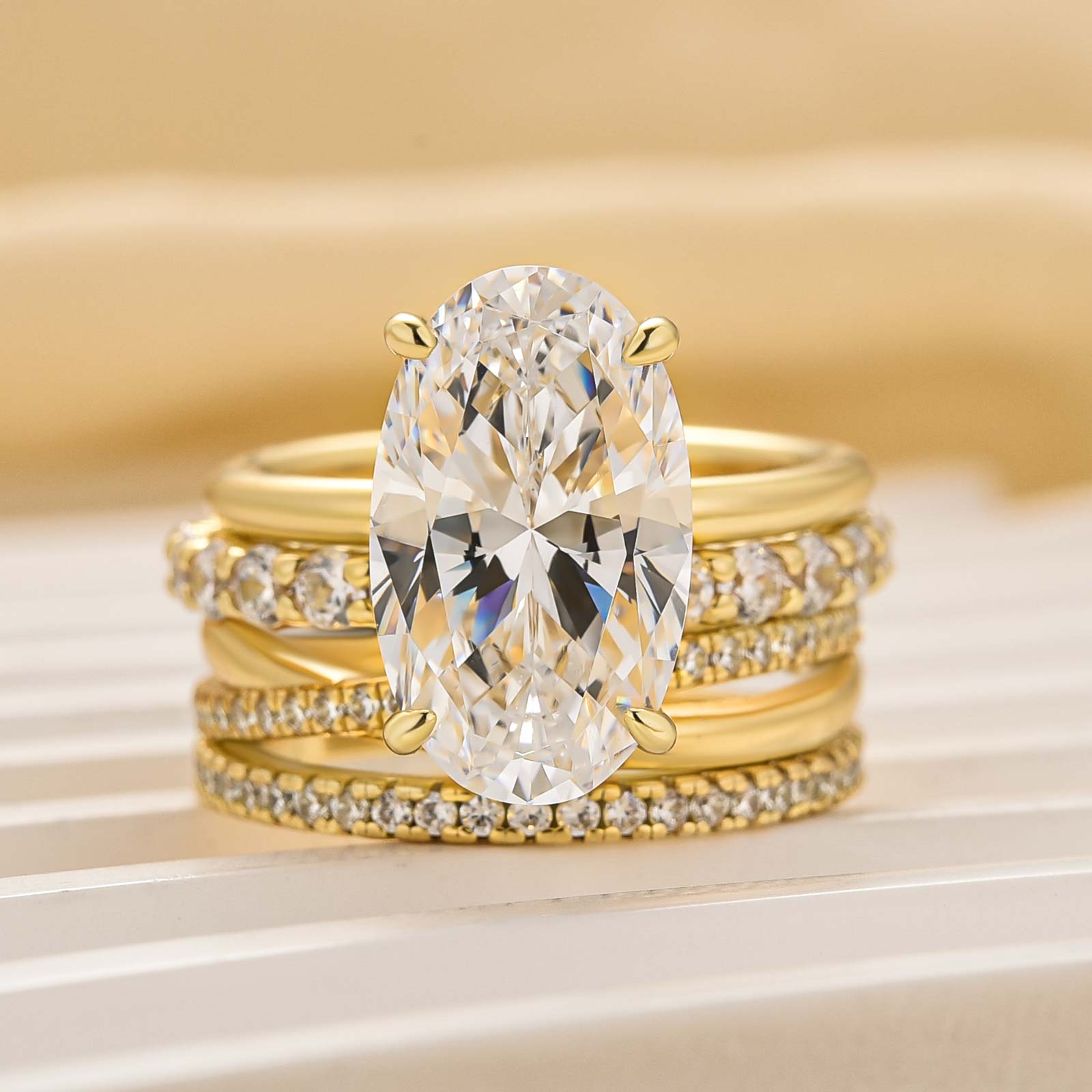 4PC 5.0Ct Oval Cut Hidden Halo Wedding Ring Set with Unique Wedding Band - louilyjewelry