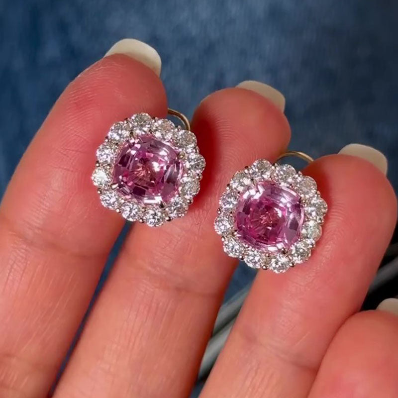 Louily Lovely Pink Stone Cushion Cut Women's Stud Earrings - louilyjewelry