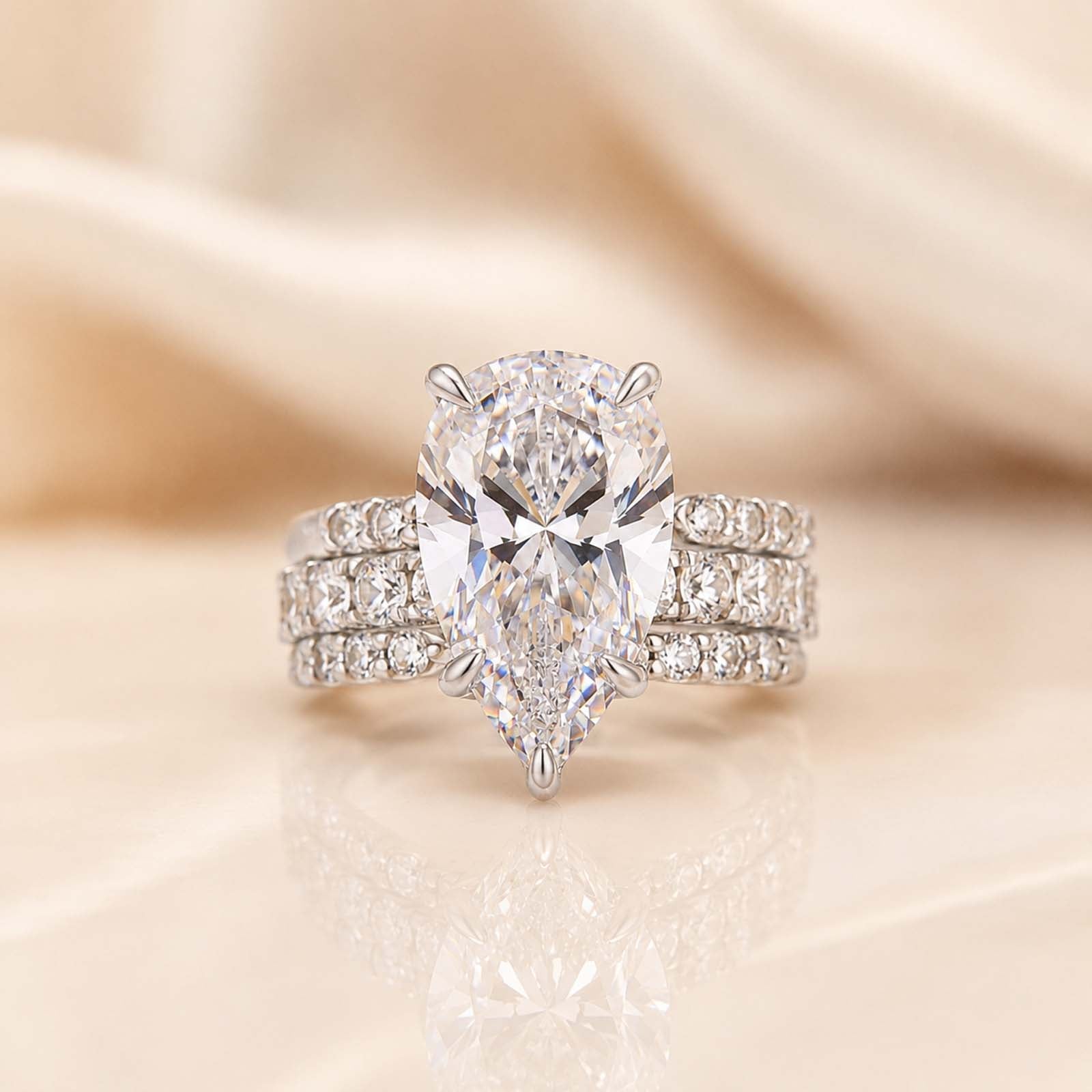 S925 5.0Ct Pear Cut Engagement Ring with Open Wedding Band Stackable Ring Set For Everyday Wear