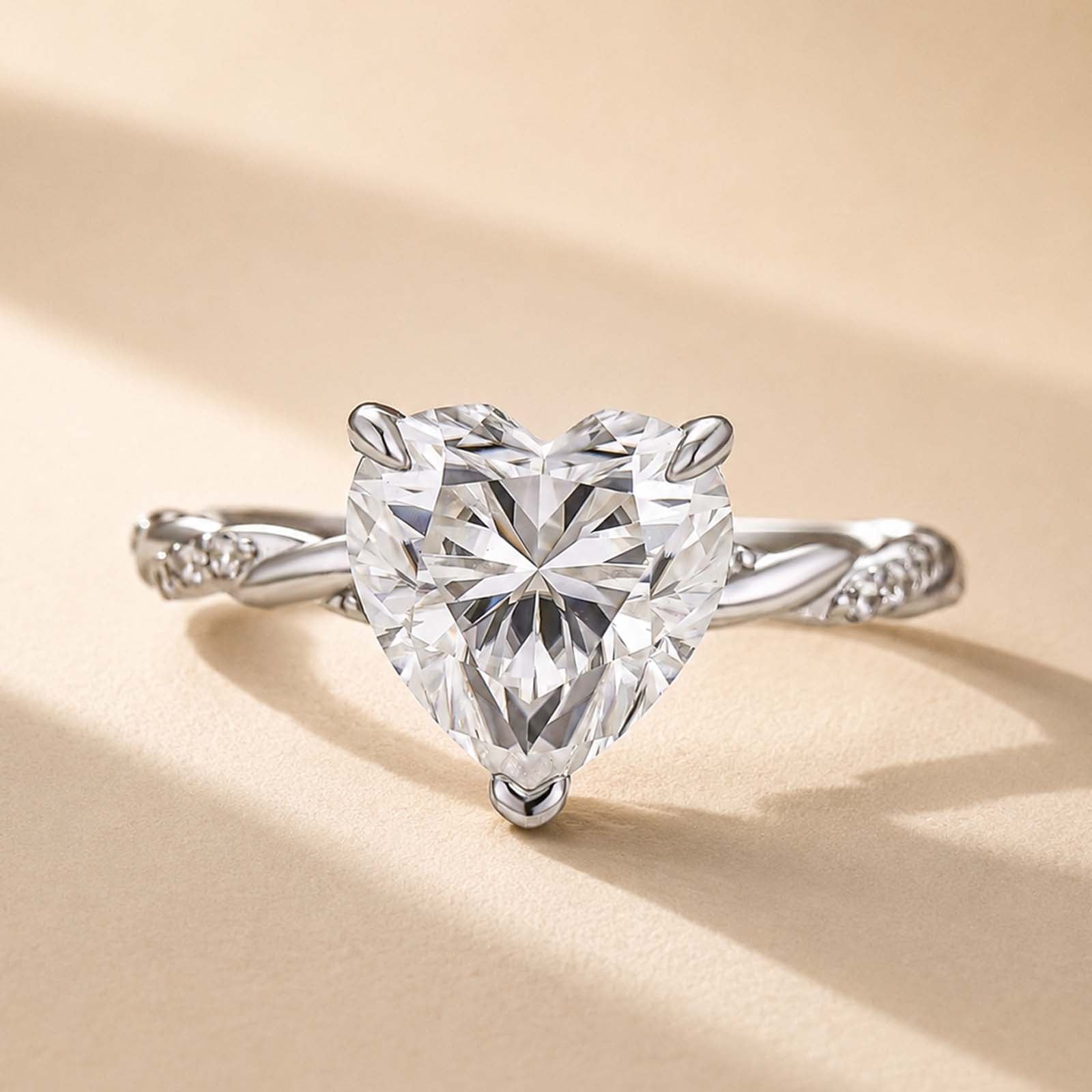 S925 Moissanite 3.0Ct Heart Cut Twist Romantic Everyday Wearable Ring For Date Nights