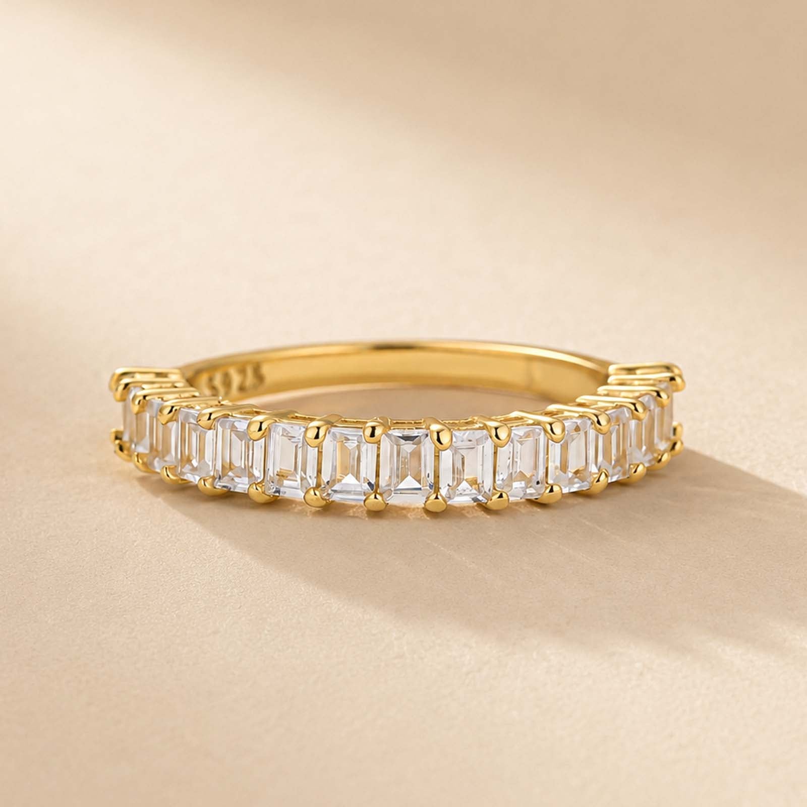 S925 2.25Ct Emerald Cut Classic Eternity Wedding Band Stackable Ring For Daily Wear