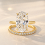 S925 5.0Ct Wedding Set Oval Cut Hidden Halo Engagement Travel Ring with Classic Half Eternity Thin Wedding Band - louilyjewelry