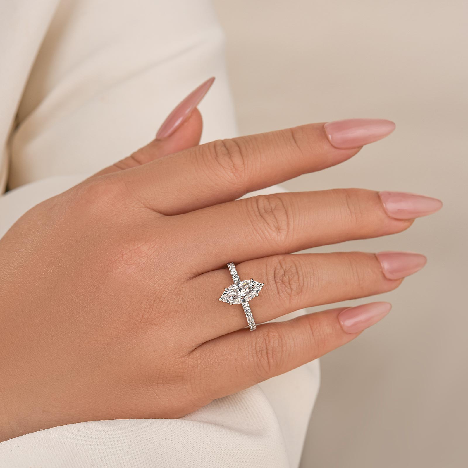 Elegant 2.0Ct Marquise Cut White Gold Engagement Ring