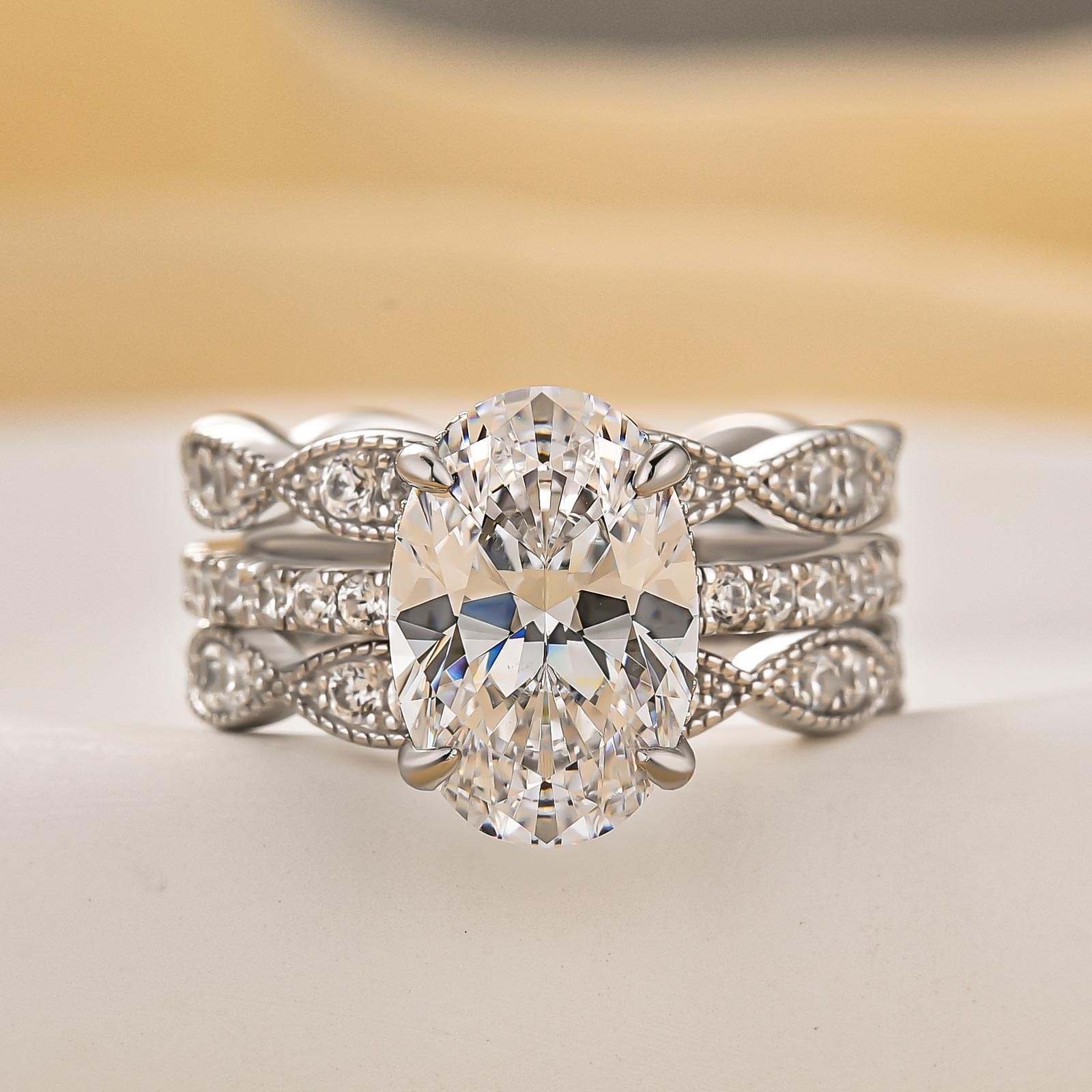 Louily Elegant 2PC 4.0Ct Oval Cut Engagement Ring Wedding Ring Set In Sterling Silver