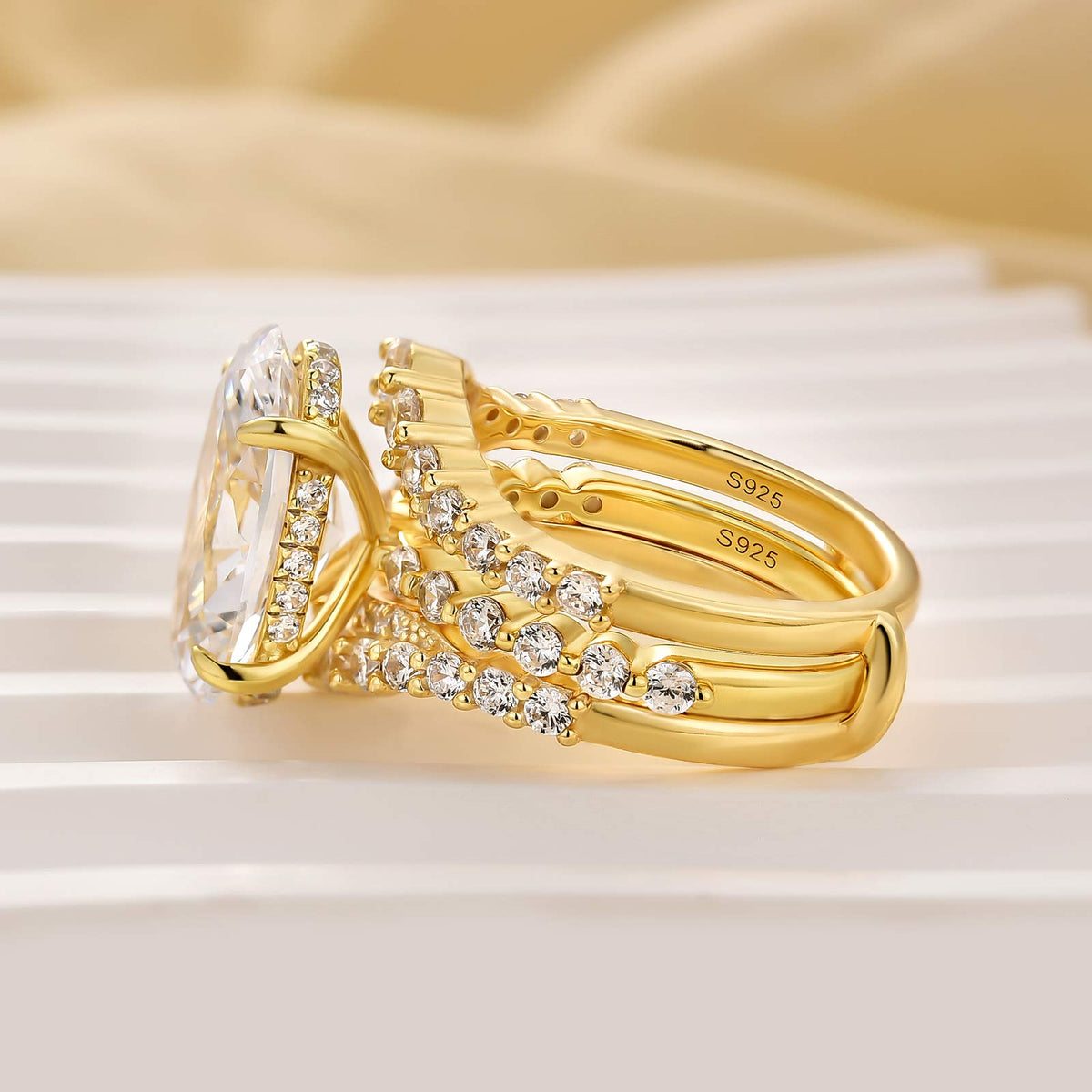 5.0Ct Oval Cut Hidden Halo Engagement Ring & Enhancer Double-Row Curved Wedding Band