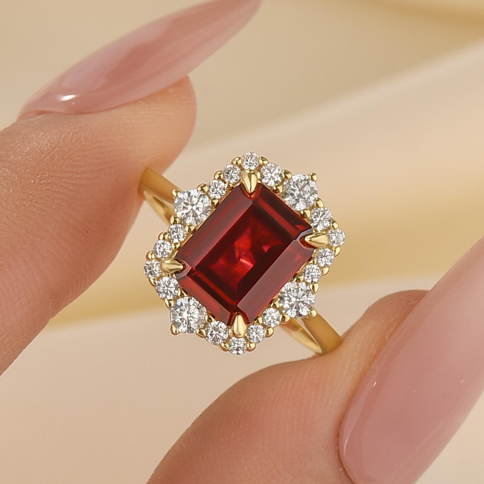 Louily Yellow Gold Halo Emerald Cut Engagement Ring In Sterling Silver