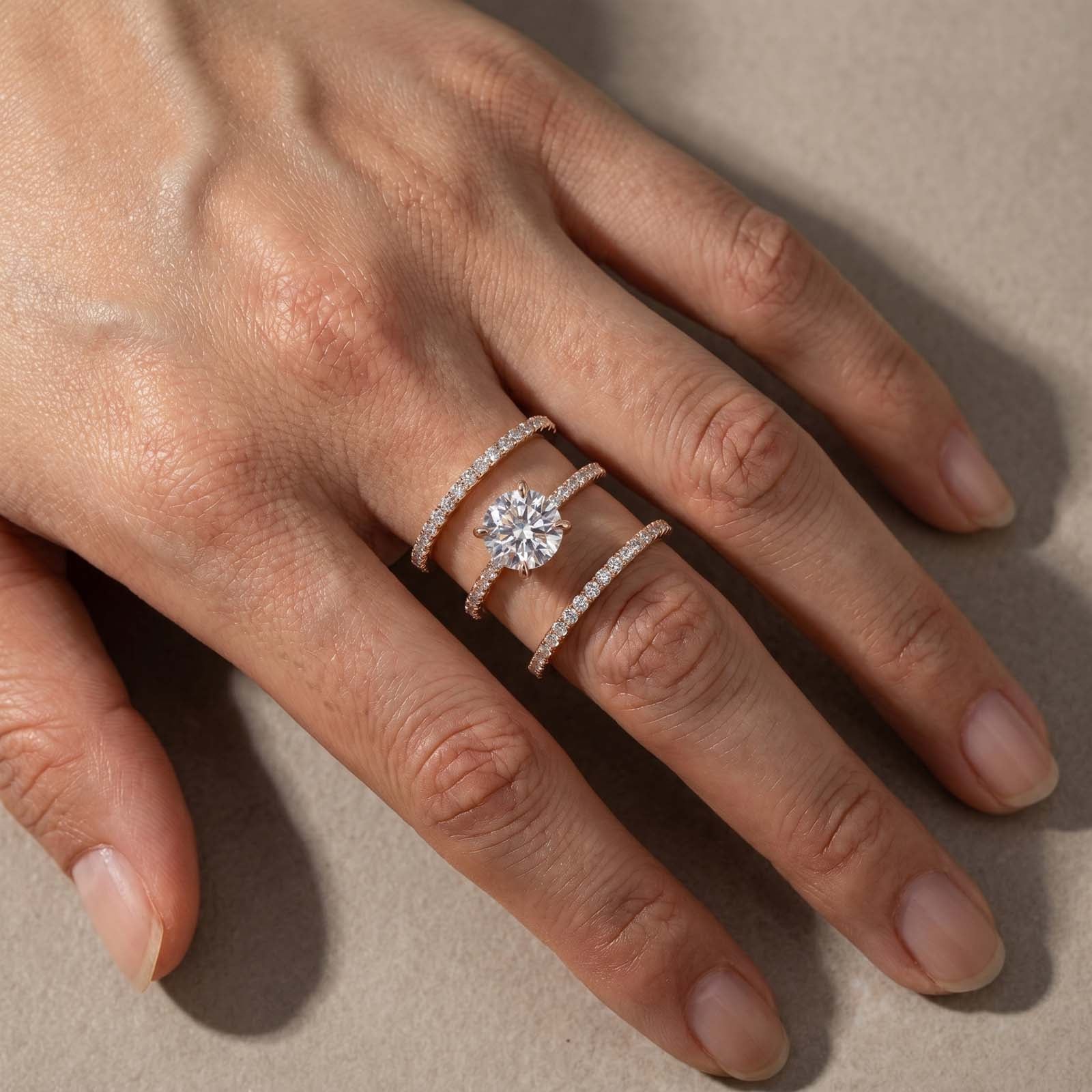 S925 3PC Wedding Ring Set 2.0 Ct Round Cut With 2PC Half Eternity Wedding Band Stackable Wedding Rings
