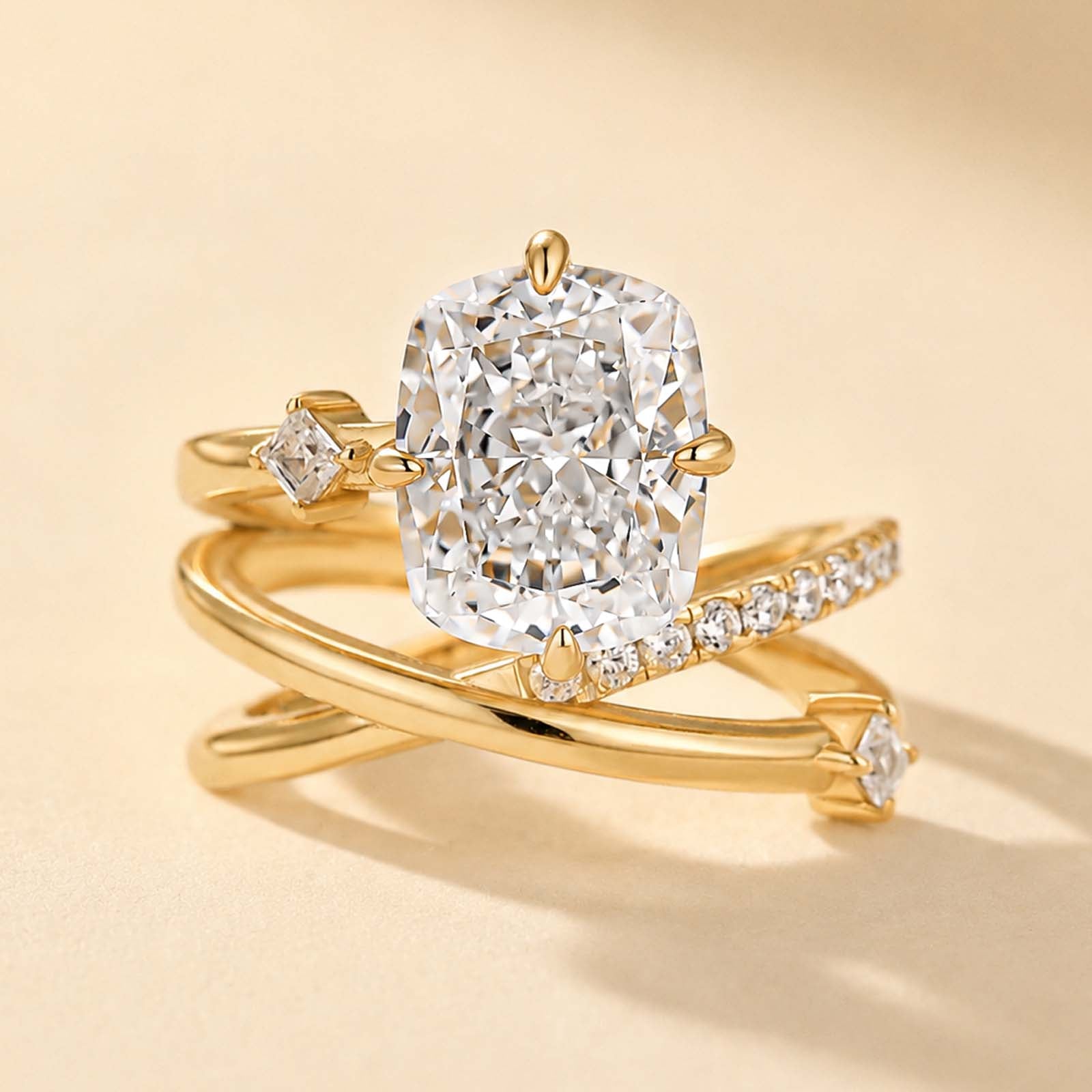 S925 3.5Ct Cushion Cut Chic 18K Yellow Gold Plated Engagement Ring Travel Ring For Her