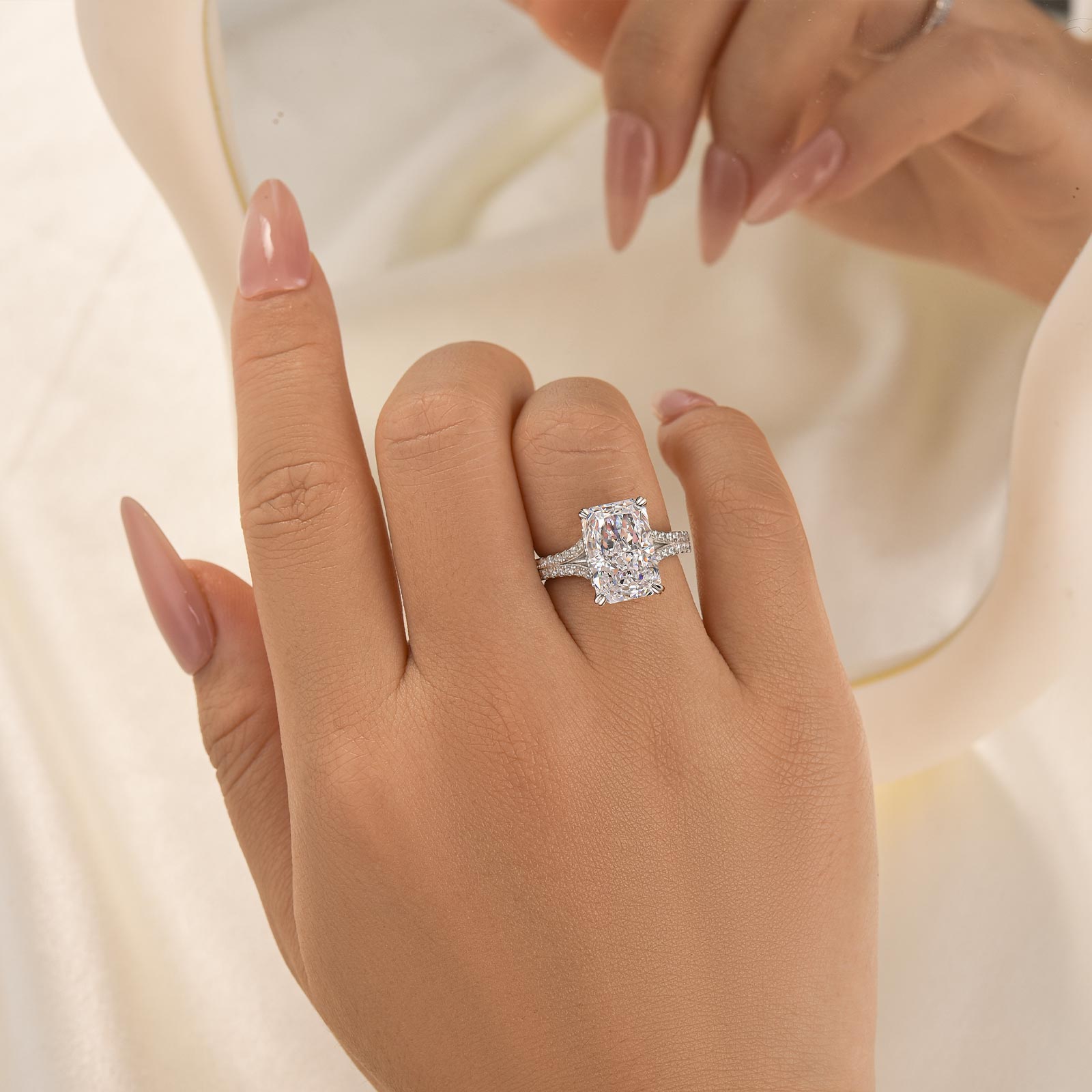 5.5Ct Radiant Cut Side Stone Engagement Ring Travel Ring In Sterling Silver