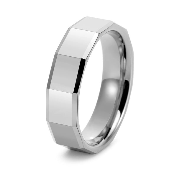 Louily Classic Tungsten Carbide Faceted Men's Wide Wedding Band