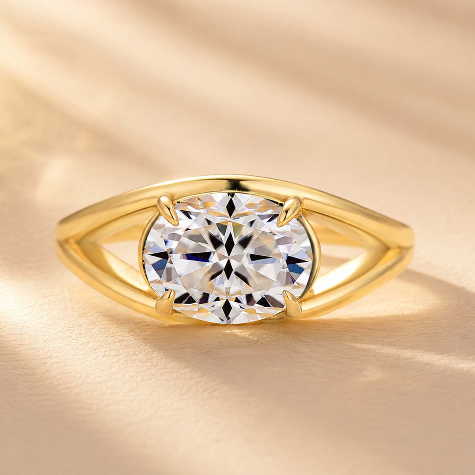 S925 Moissanite 2.0Ct Oval Cut Open Split Shank Travel Ring Everyday Wearable Ring For Her