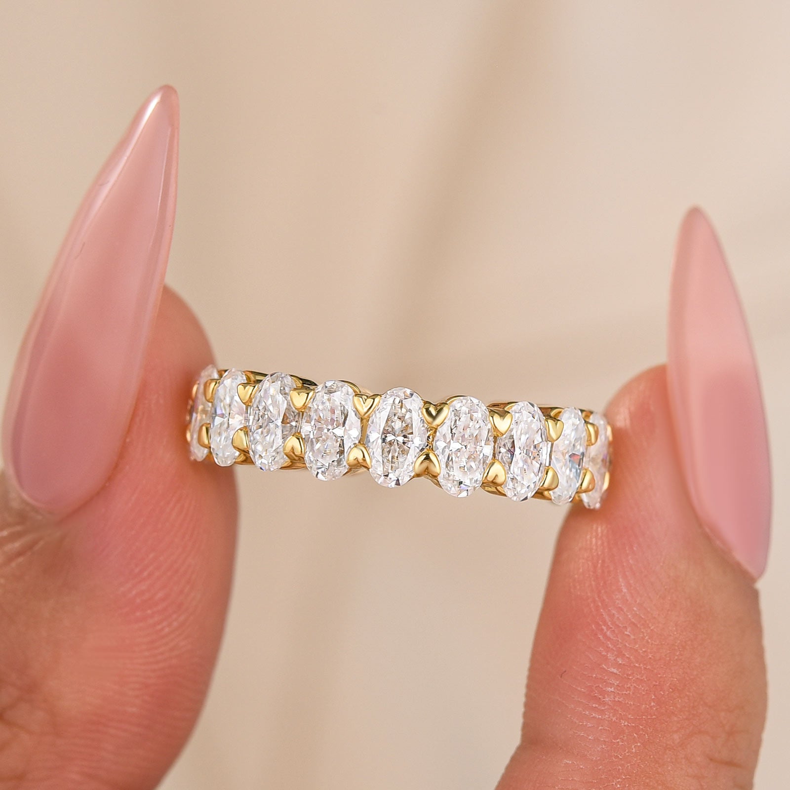 S925 5.0Ct Full Oval Cut Simulated Diamond/ Moissanite Wedding Band For Everyday Wear