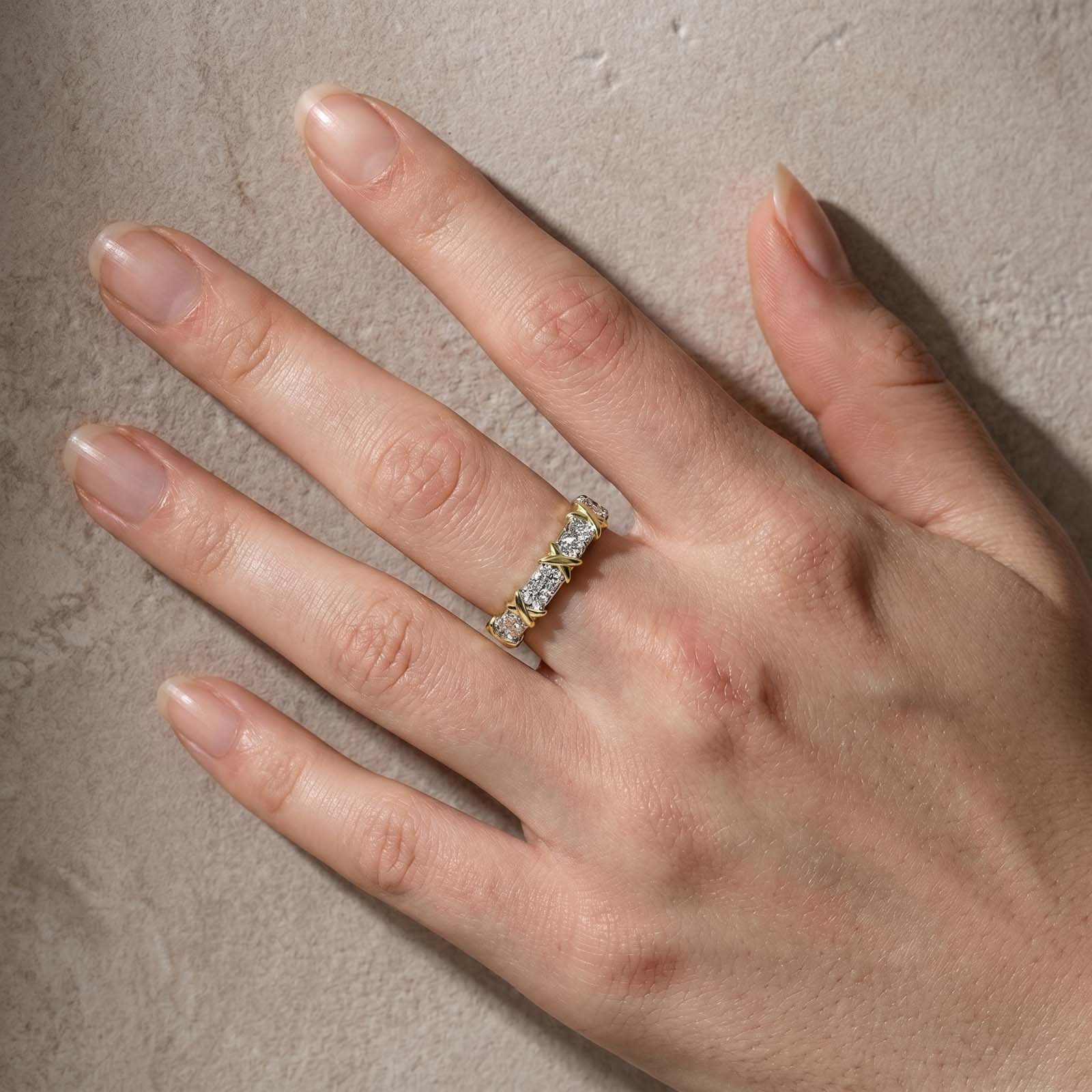 S925 Louily Noble Round Cut Two-Tone X Wedding Band For Women