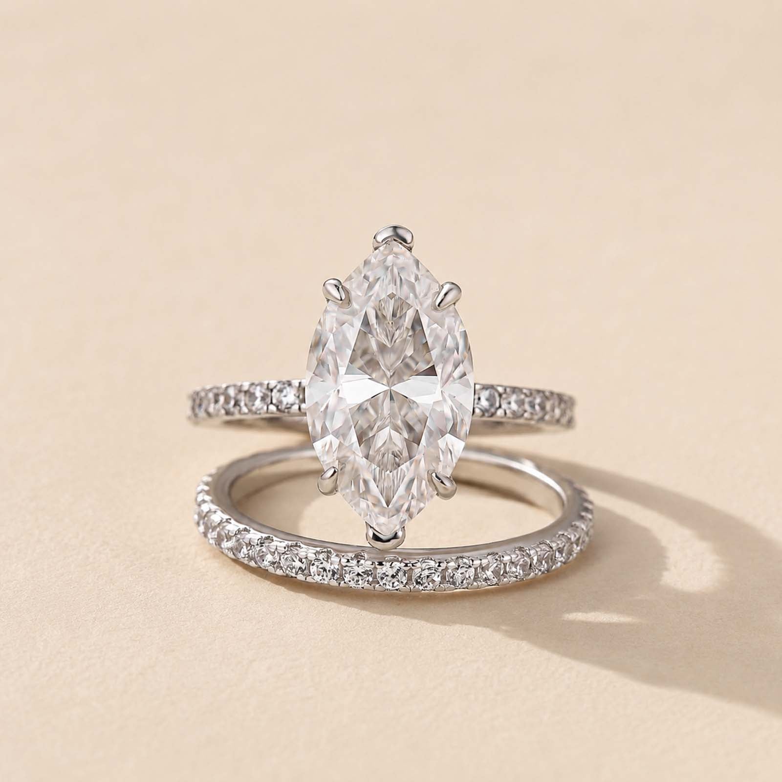 S925 4.0Ct Marquise Cut Wedding Ring Set Travel Ring With Classic Wedding Band For Women