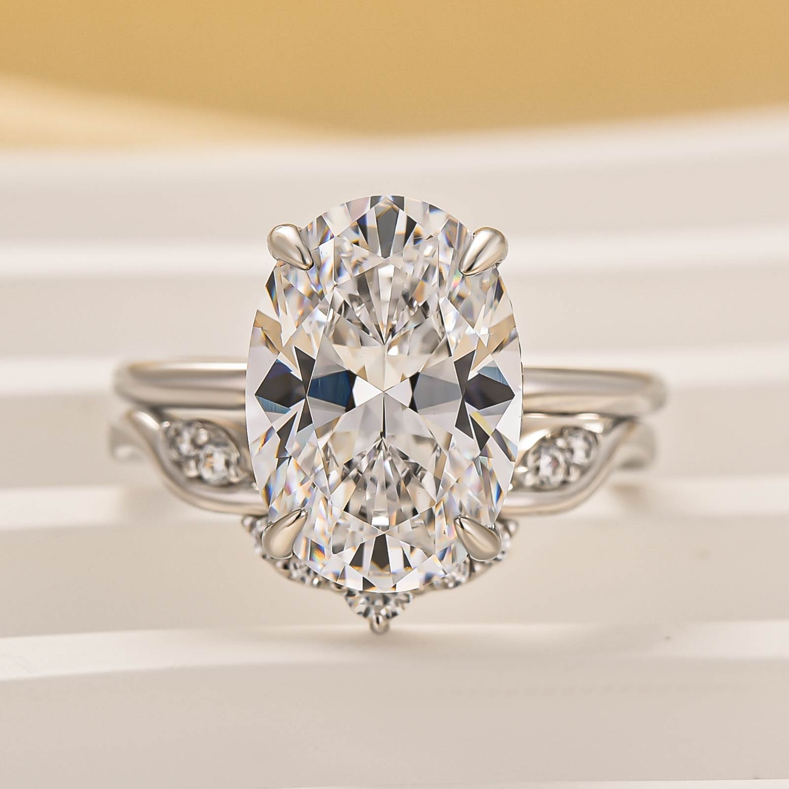 2PC Wedding Set 4.5Ct Oval Cut Hidden Halo Solitaire Engagement Ring with Design Wedding Band