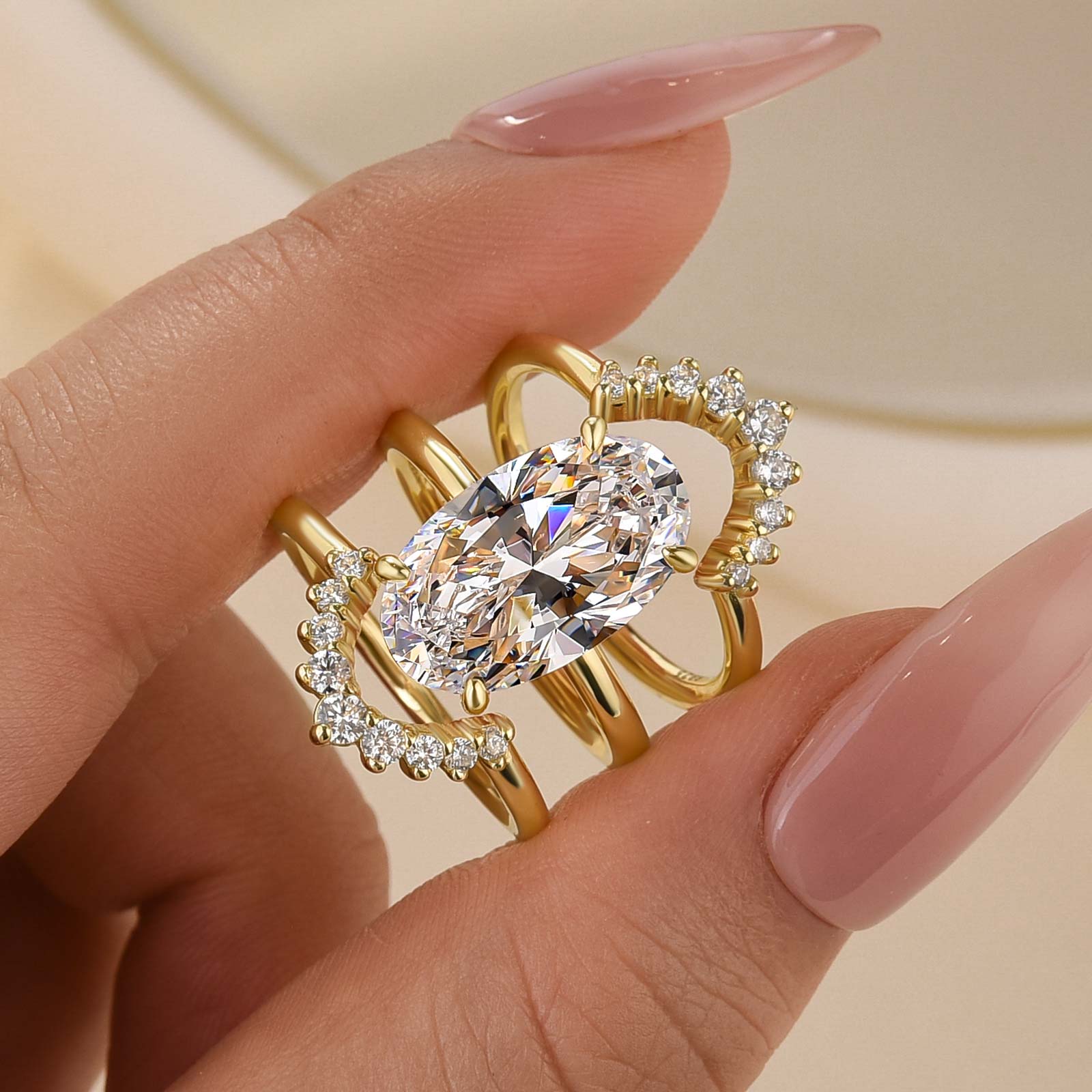 3PC 8.0Ct Wedding Ring Set Luxurious Oval Cut Engagement Ring With Round Cut Wedding Band