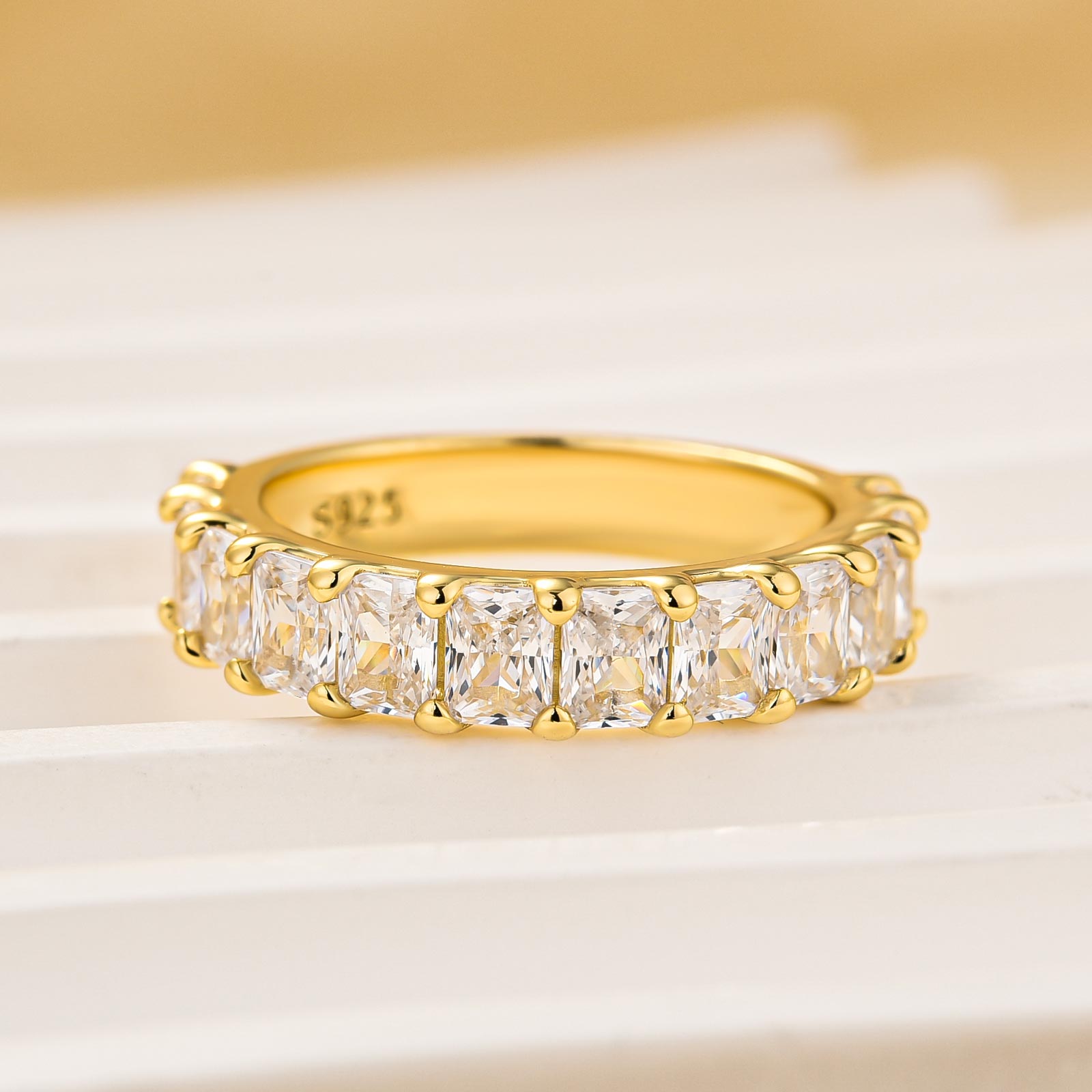 3.0Ct Radiant Cut Half Wedding Band Travel Ring In Sterling Silver - louilyjewelry