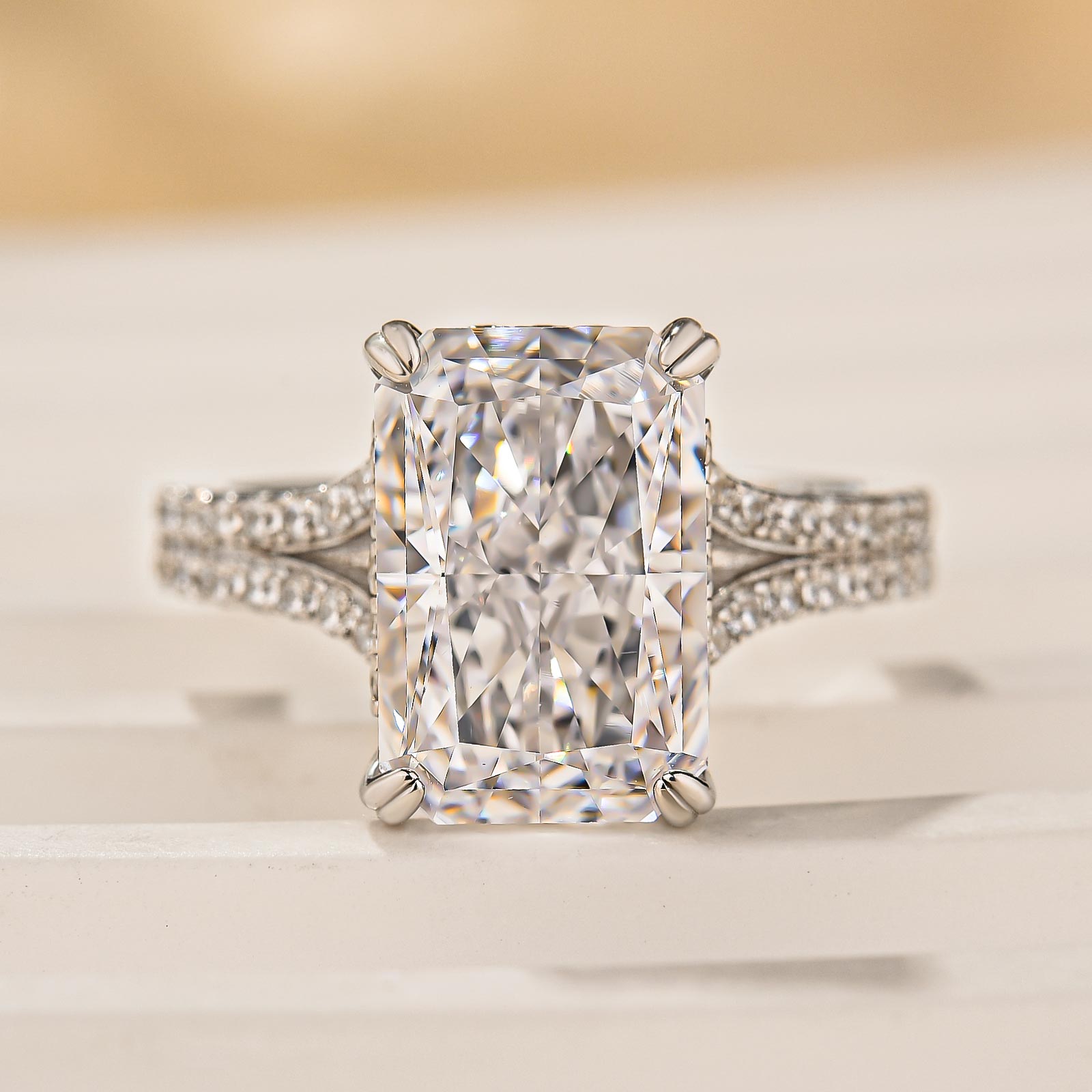 5.5Ct Radiant Cut Side Stone Engagement Ring Travel Ring In Sterling Silver