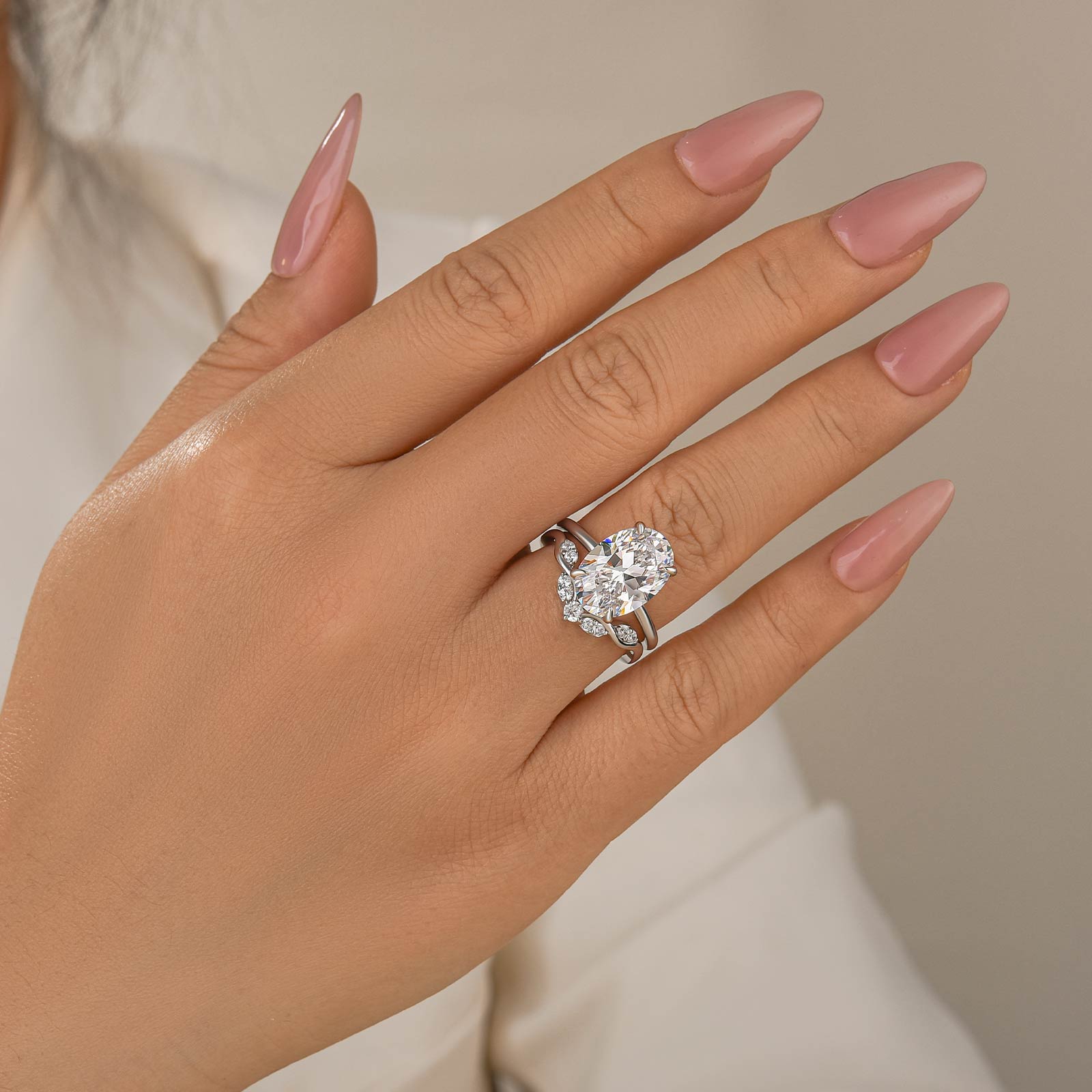 2PC Wedding Set 4.5Ct Oval Cut Hidden Halo Solitaire Engagement Ring with Design Wedding Band