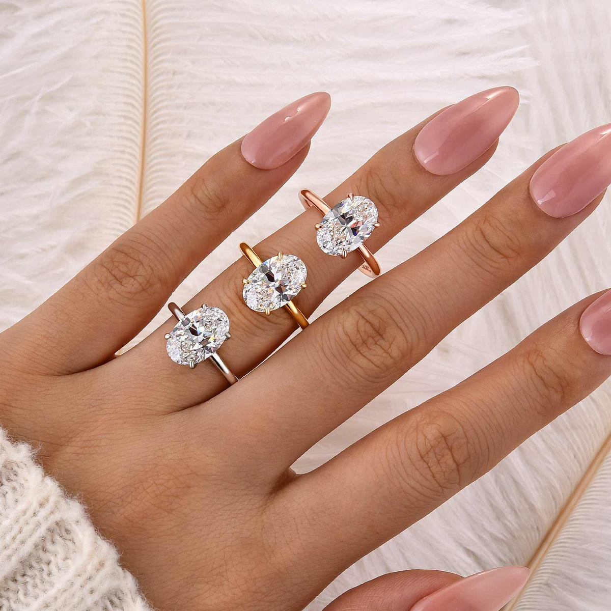 S925 3.5 Carat Oval Cut Hidden Halo Engagement Ring In Sterling Silver Daily Wearable Ring