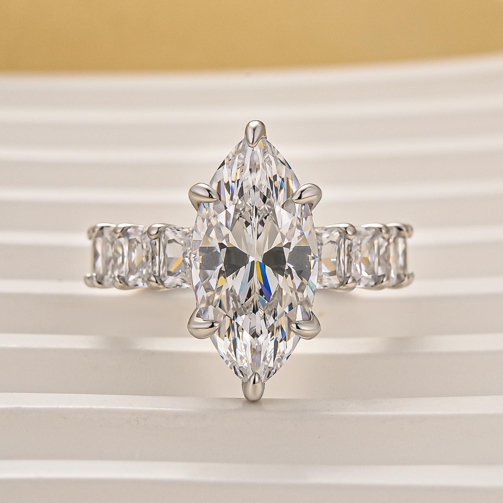 4.0Ct Marquise Cut Side Stone Engagement Ring Travel Ring In Sterling Silver - louilyjewelry