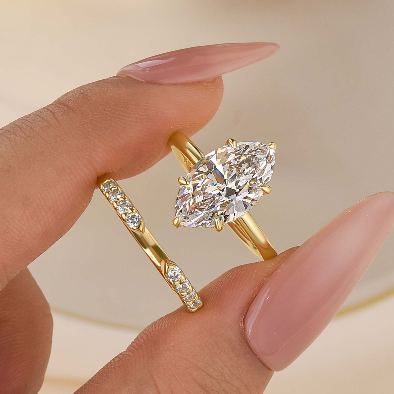 S925 4.5Ct Pear Cut /4.0Ct Marquise Cut Wedding Ring & Open Wedding Band Bridal Rings