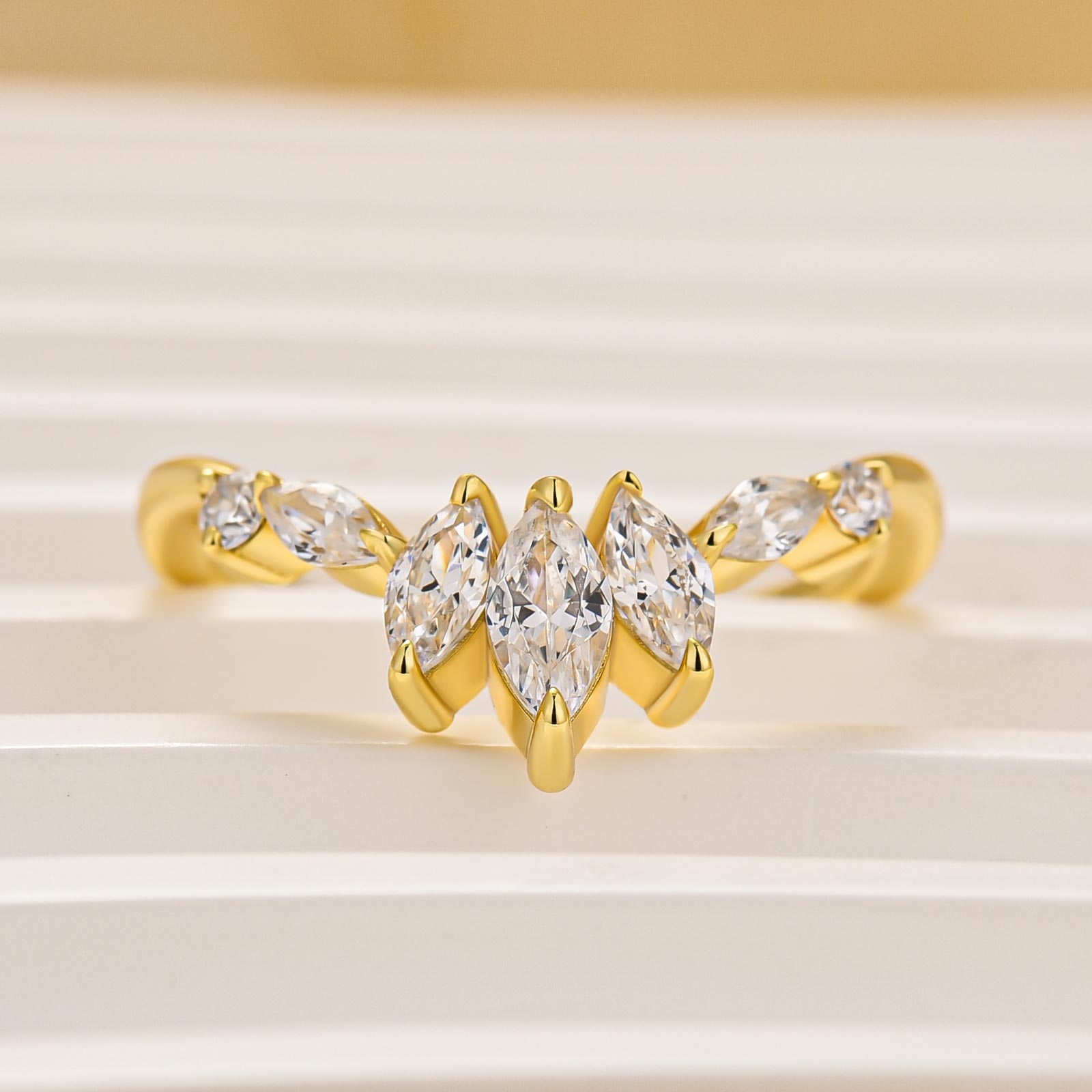 Elegant Marquise & Round Cut White Gold Wedding Band - louilyjewelry