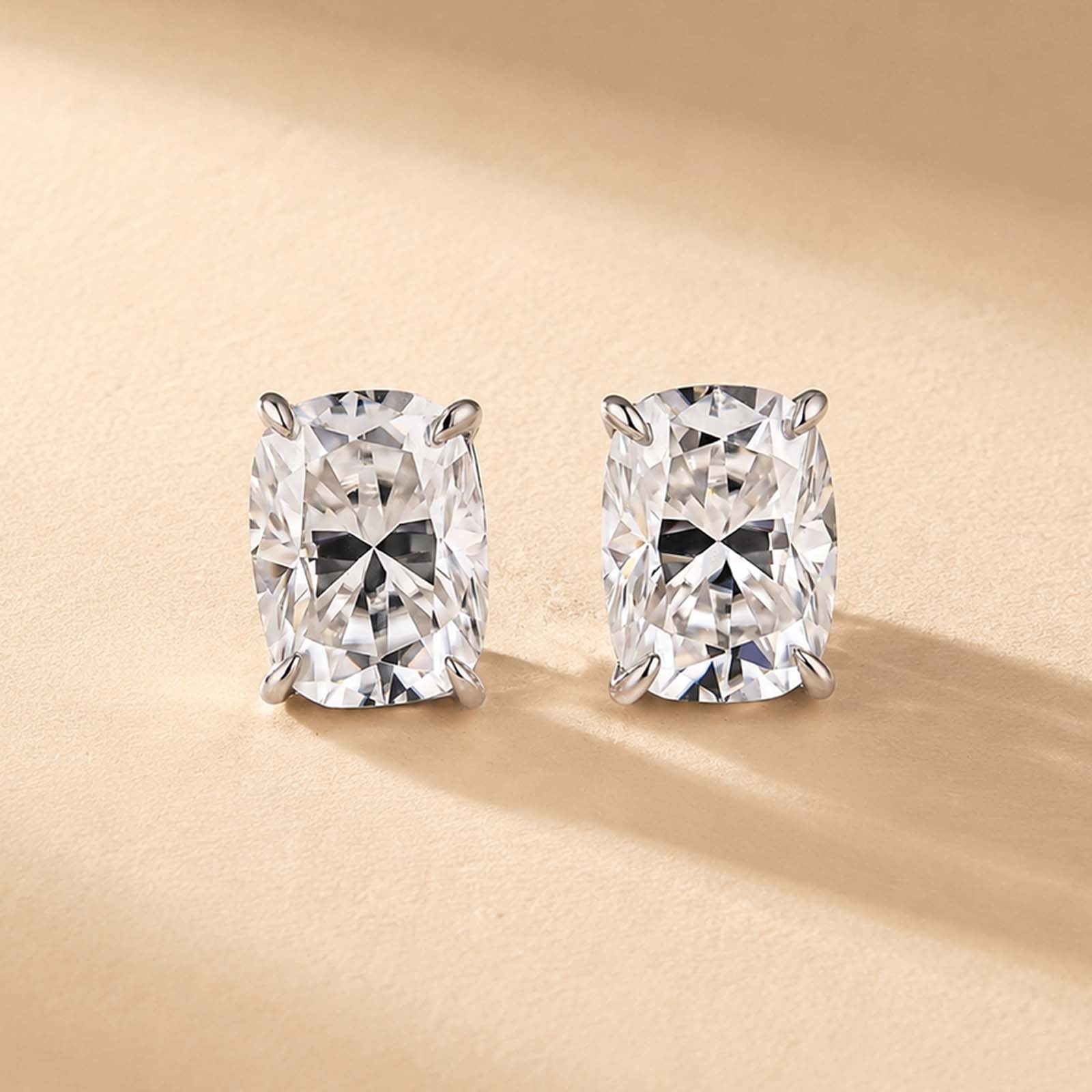 S925 Moissanite 2.0Ct*2 Cushion Cut Stud Earrings Travel Earrings For Women