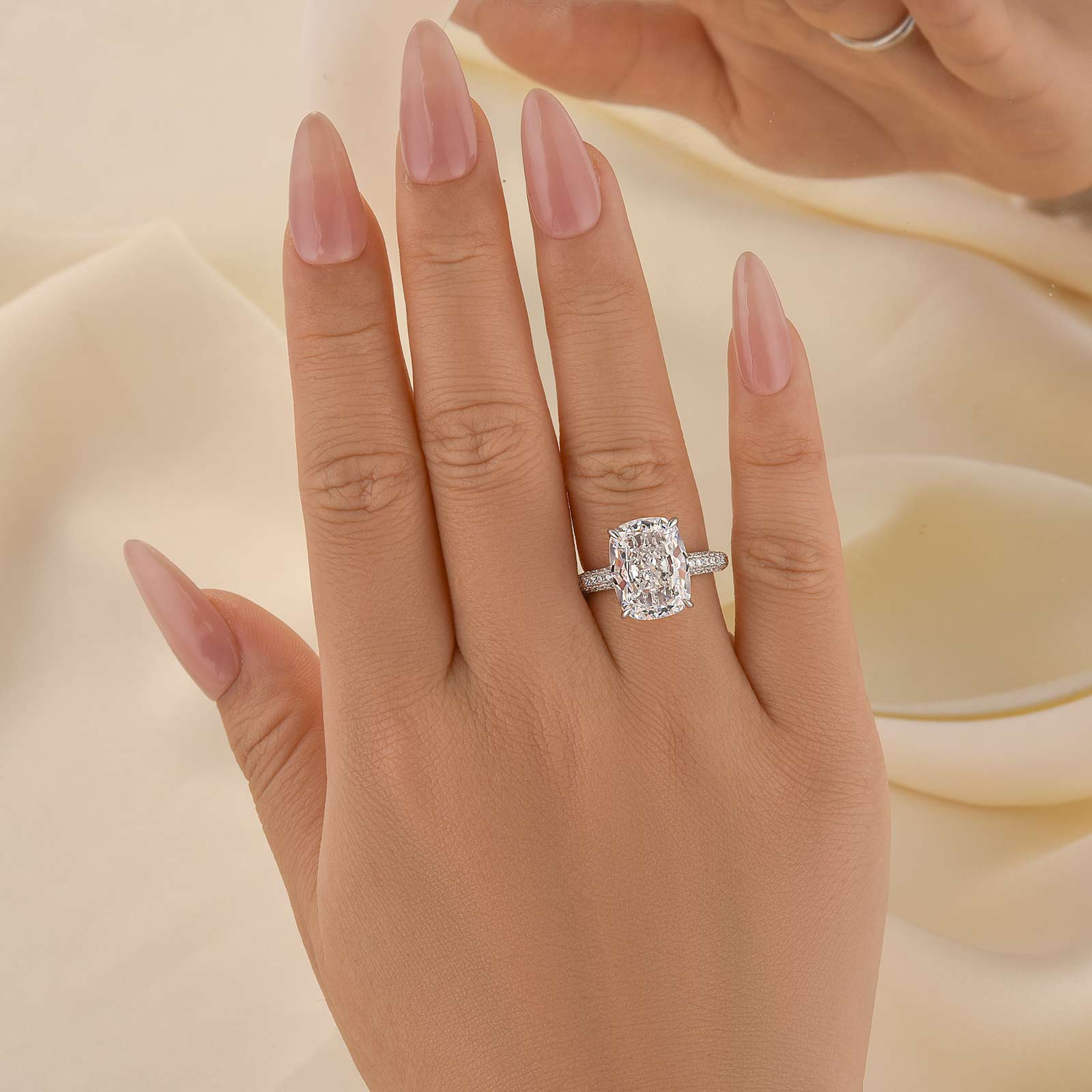 6.0Ct Cushion Cut Side Stone Engagement Ring Travel Ring In Sterling Silver