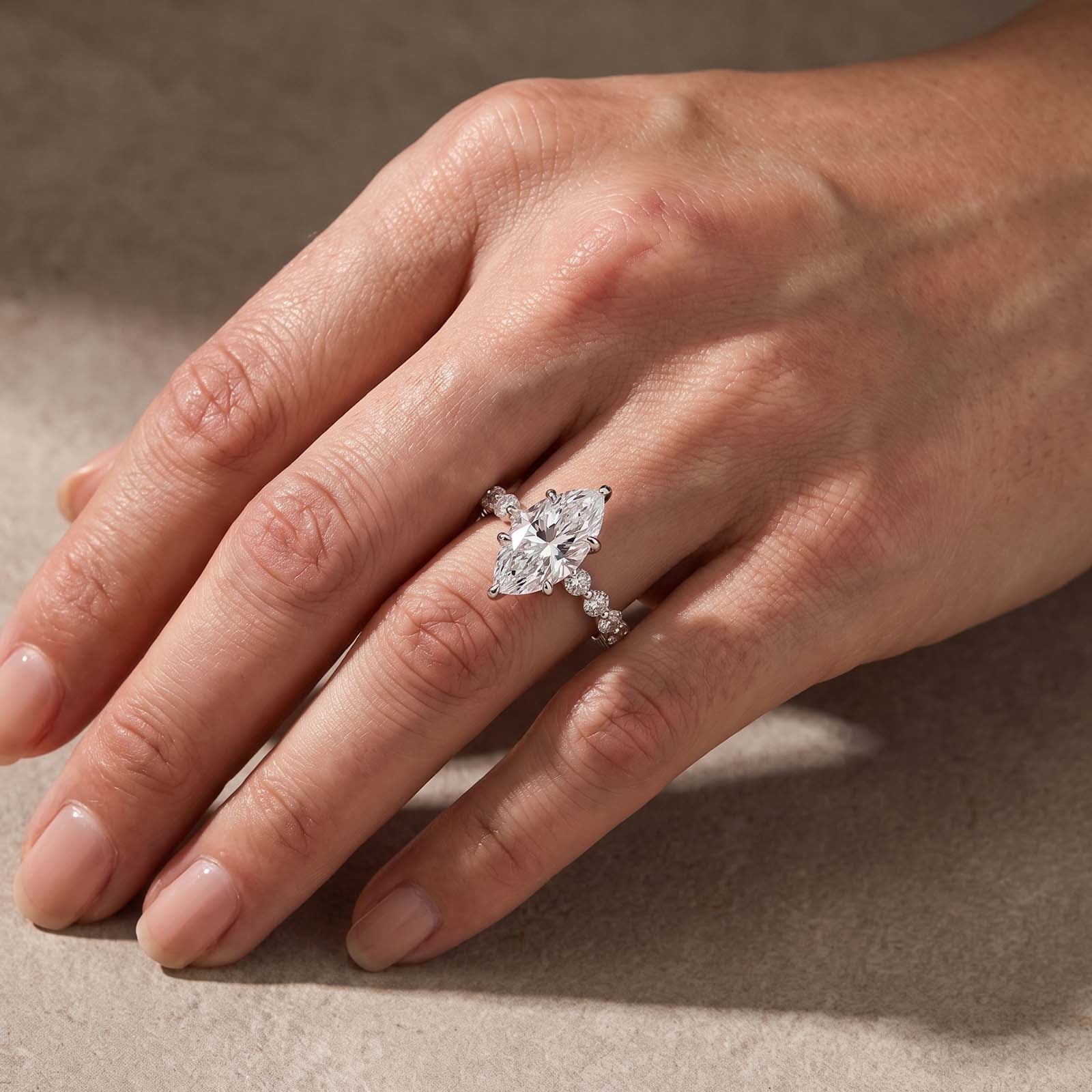 S925 Moissanite 3.0Ct Marquise Cut Side Stone Promise Ring Everyday Wearable Ring For Her