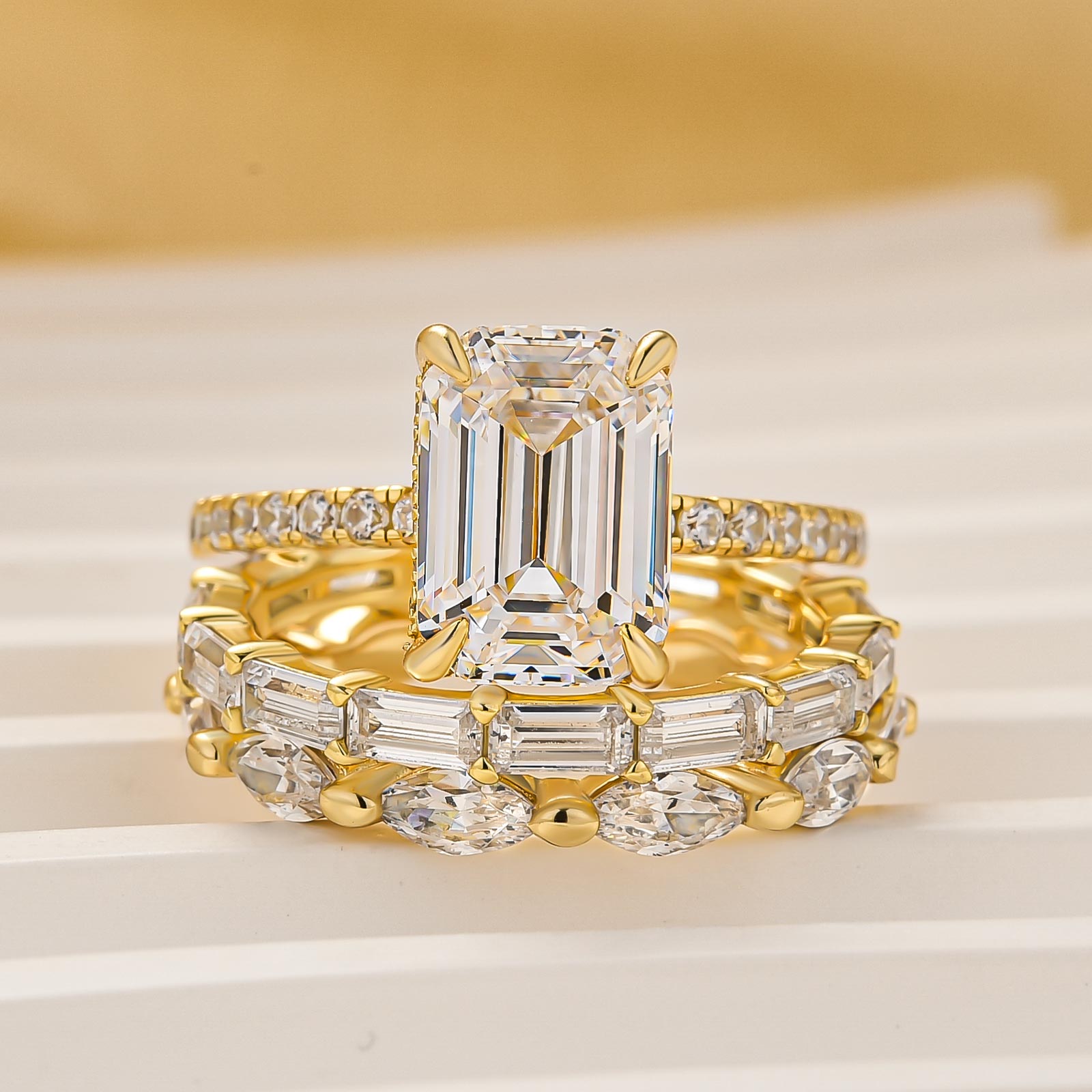 3PC 3.5Ct Emerald Cut Wedding Ring Set Travel Rings