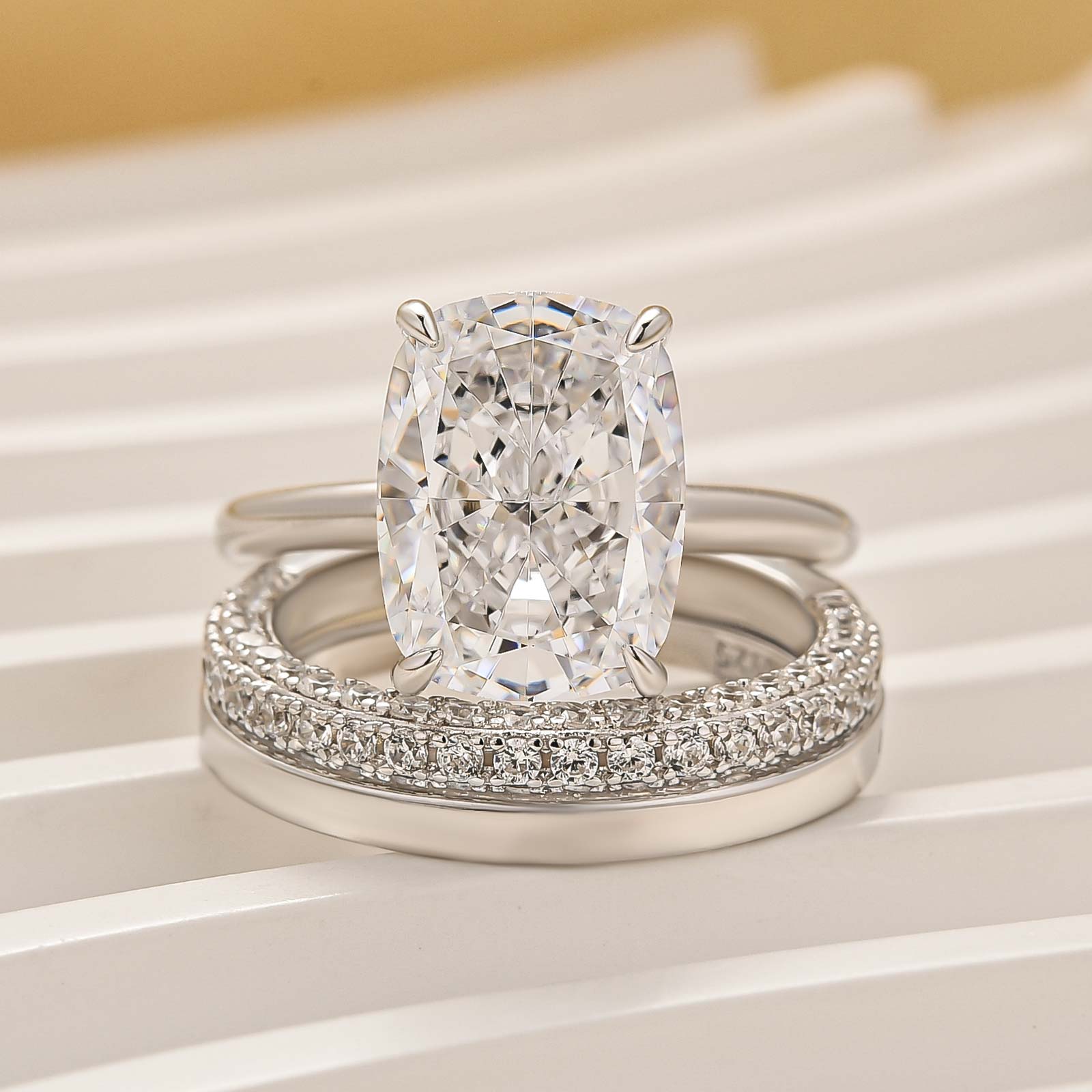 3PC Wedding Sets 6.5Ct Elongated Cushion Cut Wedding Ring Set With Classic Wedding Bands - louilyjewelry