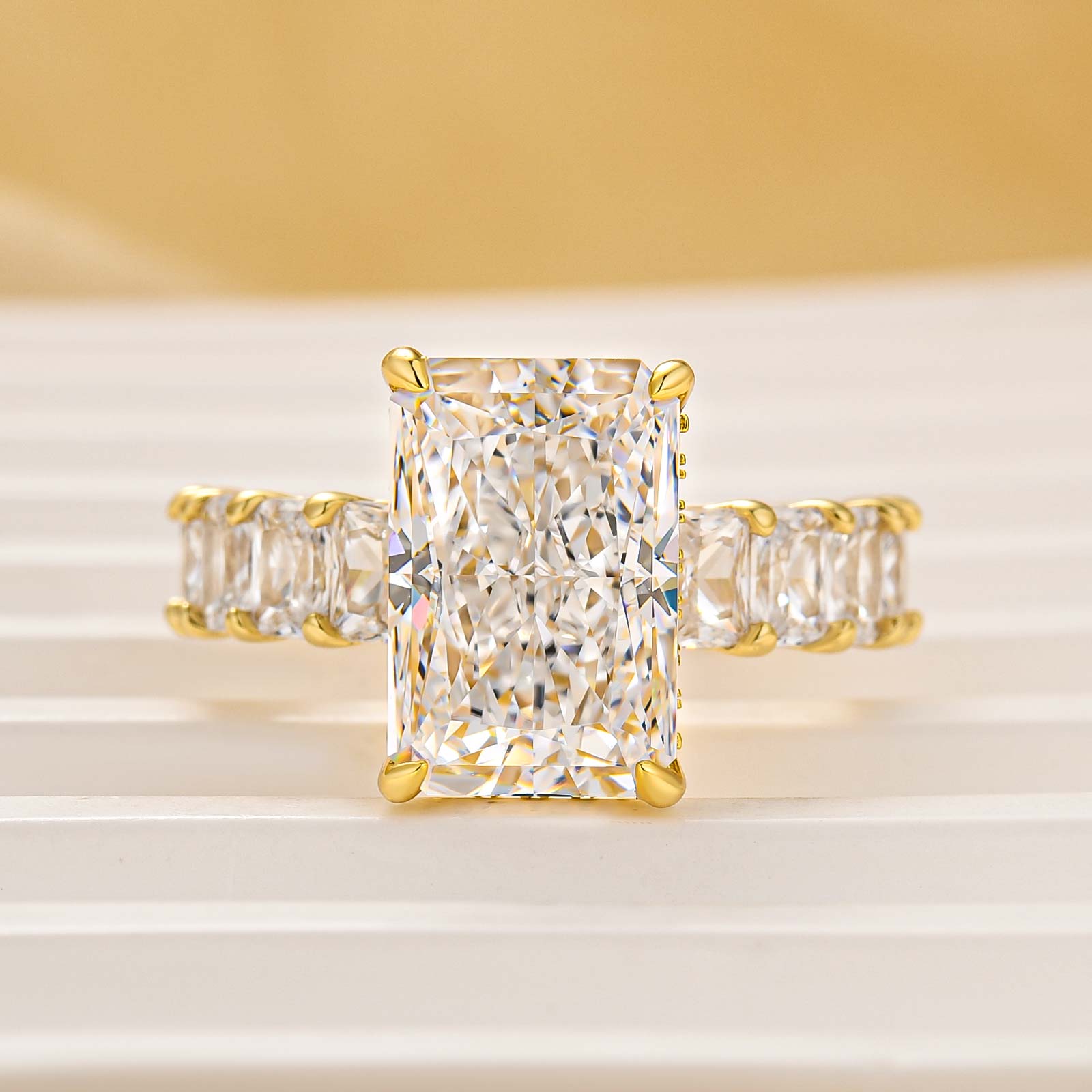 5.0Ct Radiant Cut Hidden Halo Half Engagement Ring In Sterling Silver - louilyjewelry