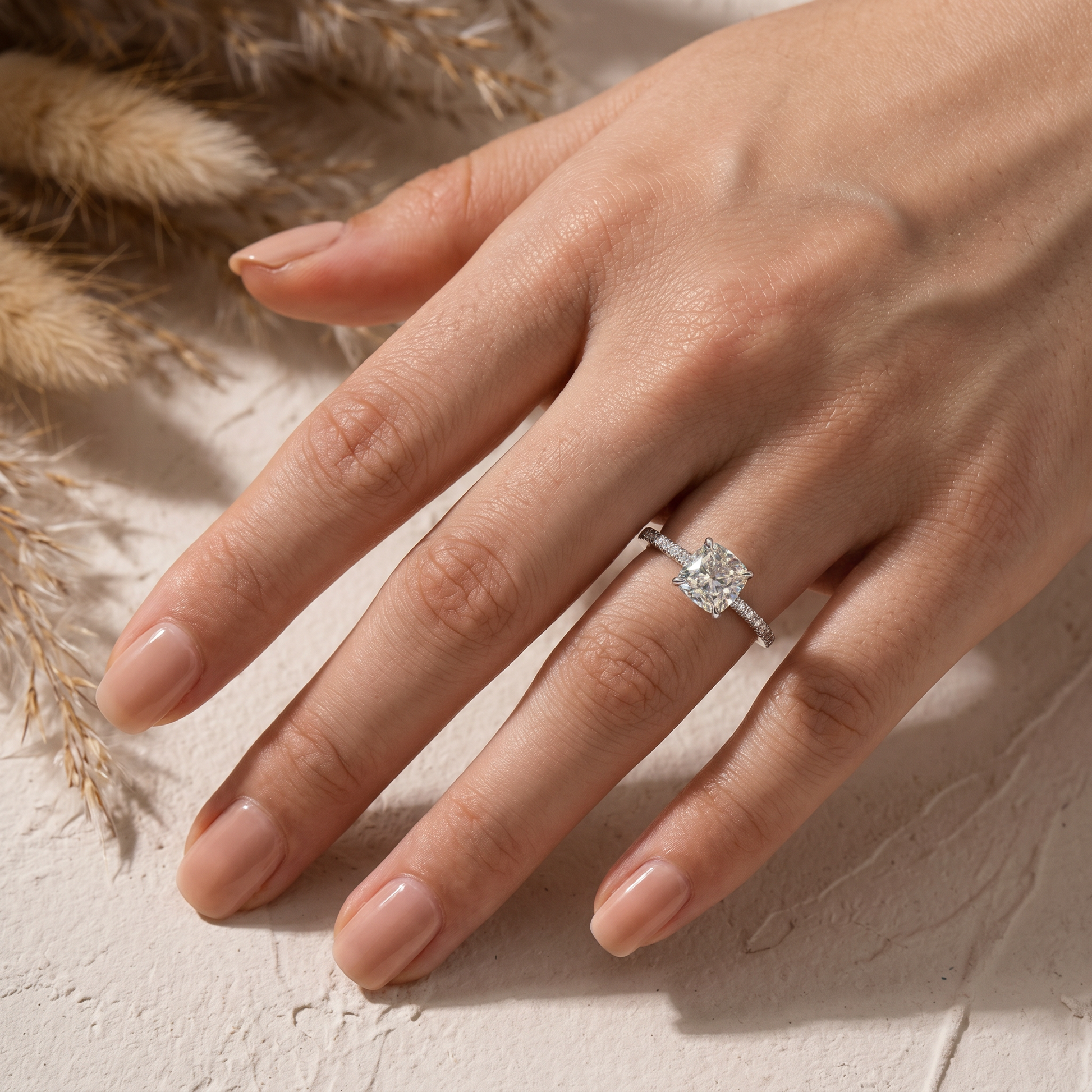 Louily 2~2.5 Carat Cushion Cut White Sapphire Women's Engagement Ring