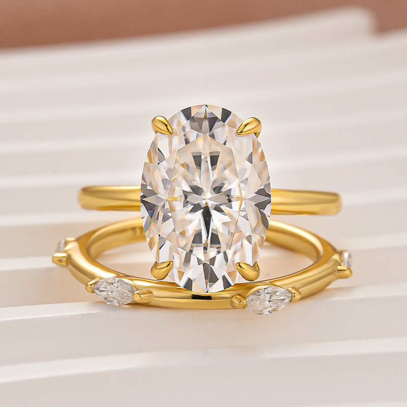 Moissanite 5.5Ct Oval Cut Engagement Ring with Marquise Cut Wedding Band