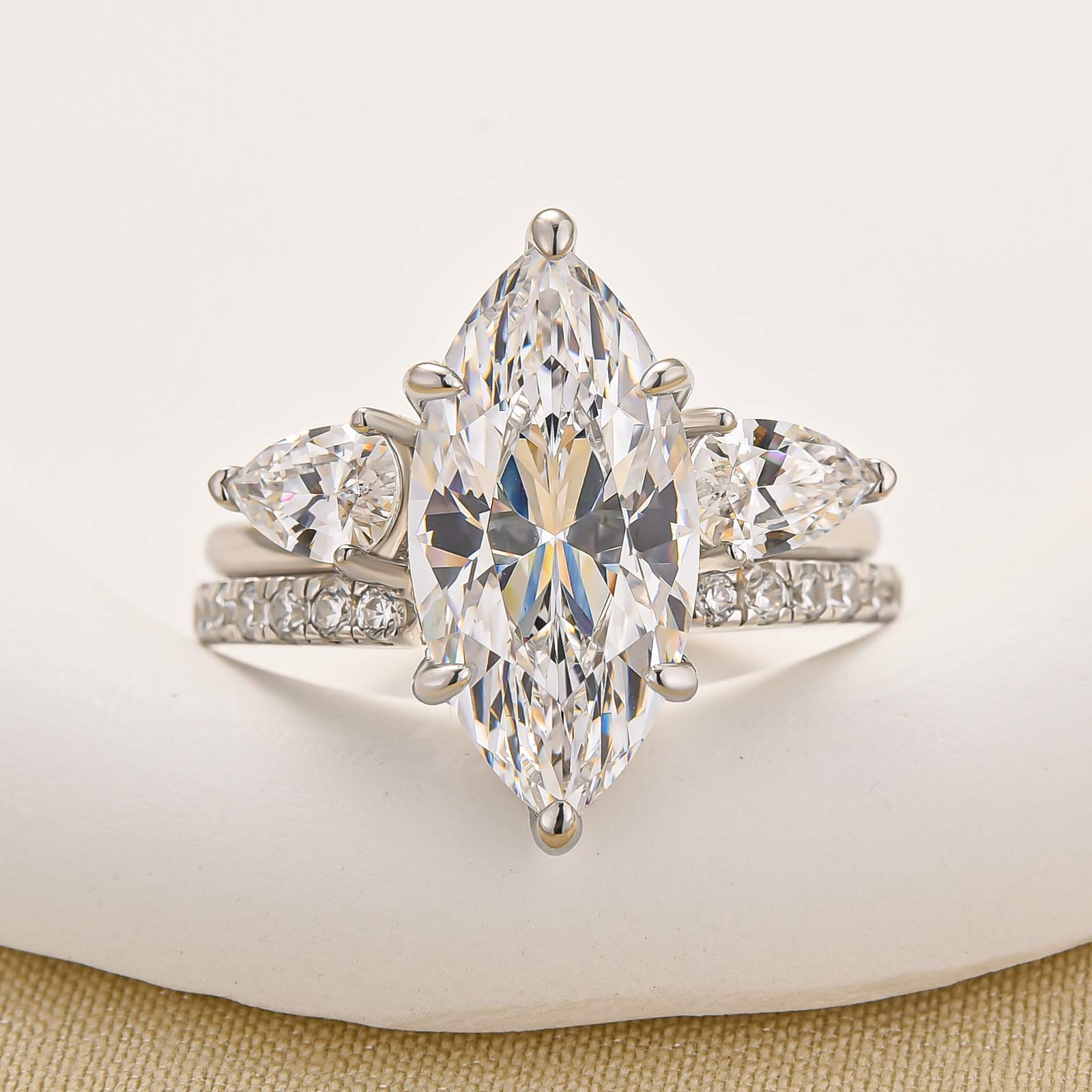 2PC 4.0Ct Marquise Cut Hidden Halo Engagement Ring With Pear Cut Open Wedding Band