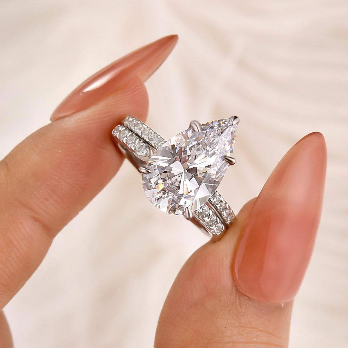 S925 4.5Ct Pear Cut Wedding Ring & Open Wedding Band Bridal Rings Travel Rings For Her