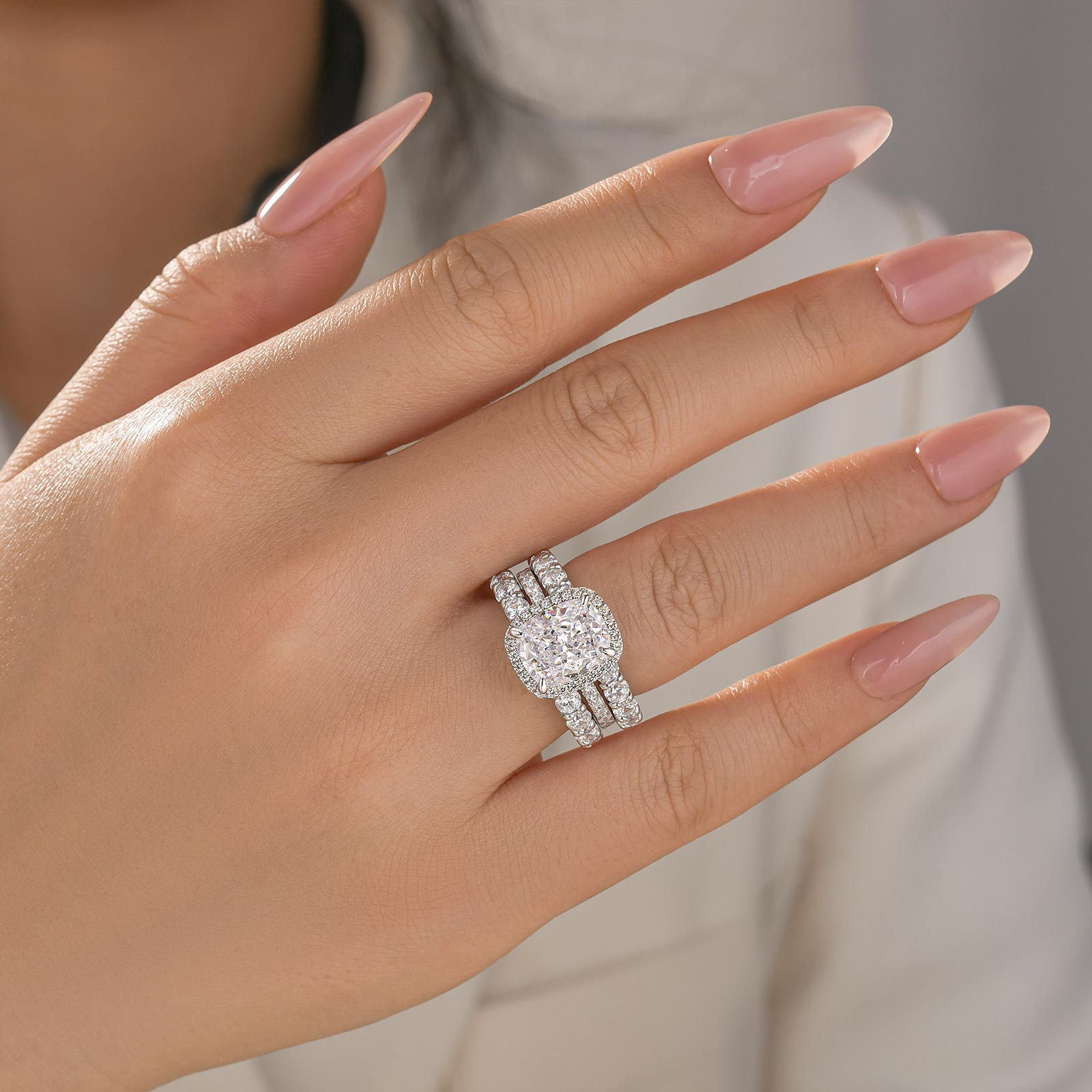 Louily Gorgeous Halo Cushion Cut Women's Wedding Set In Sterling Silver - louilyjewelry