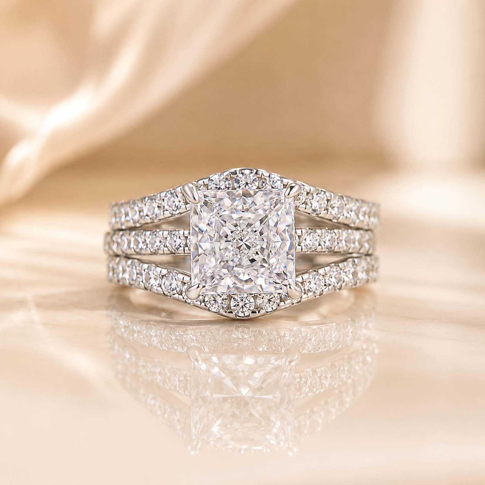 S925 2.0Ct Princess Cut Insert 2PC Wedding Ring Set In Sterling Silver Engagement Ring with Enhancer Band