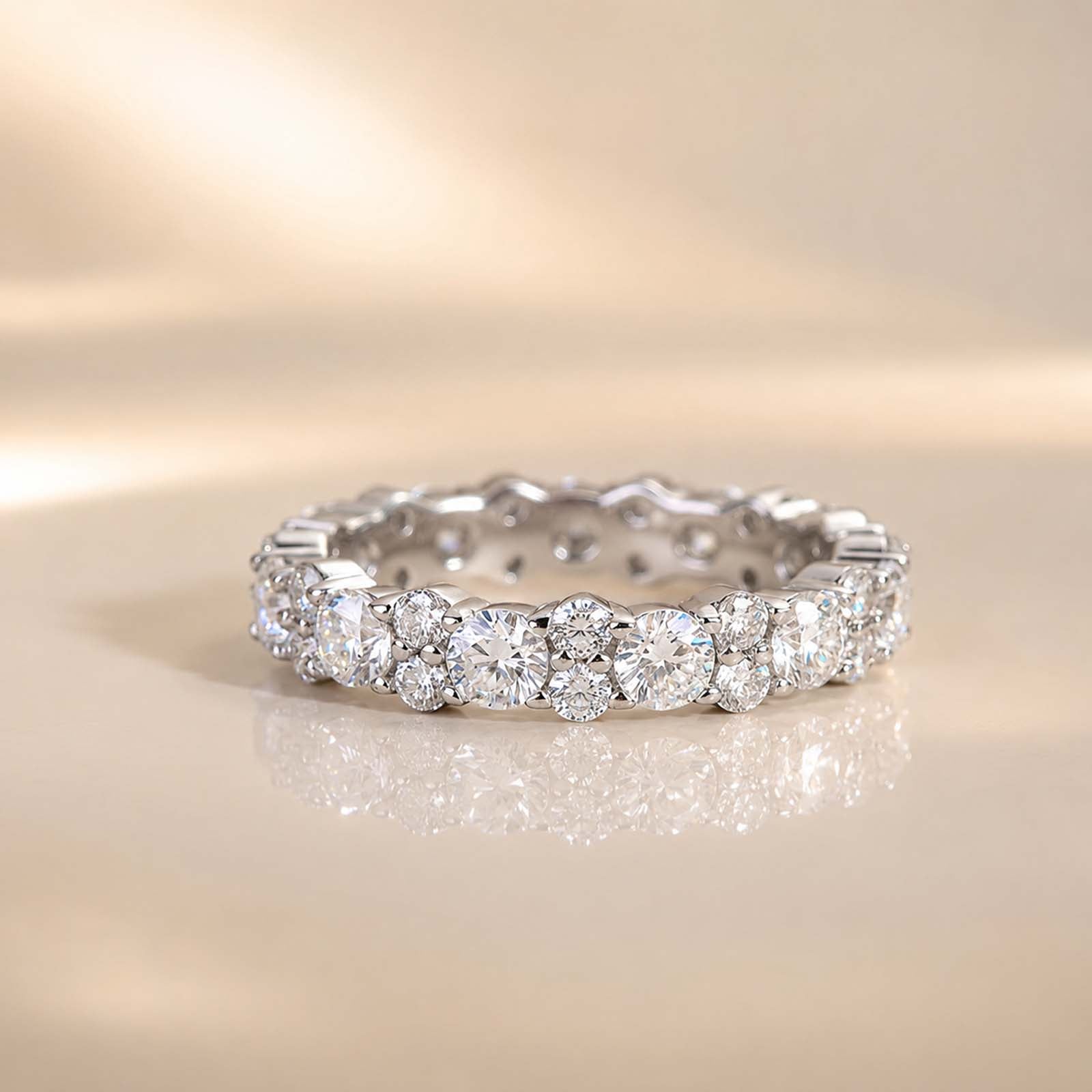 S925 Moissanite 2.5 Ct Round Cut Full Wedding Band Stackable Everyday Wearable Ring for Women
