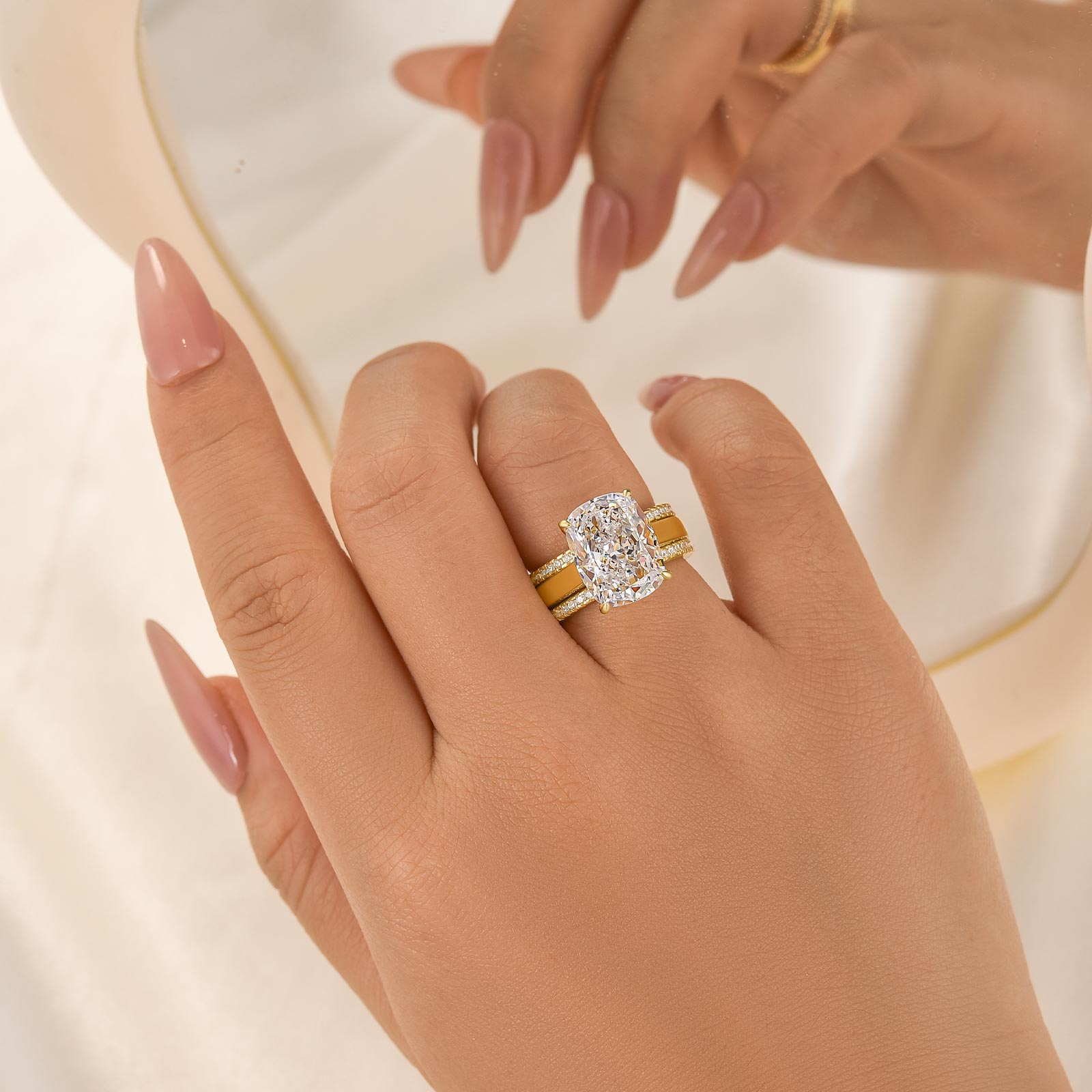 3PC Wedding Ring Set 8.0Ct Cushion Cut Solitaire Engagement Ring With Classic Eternity Wedding Band