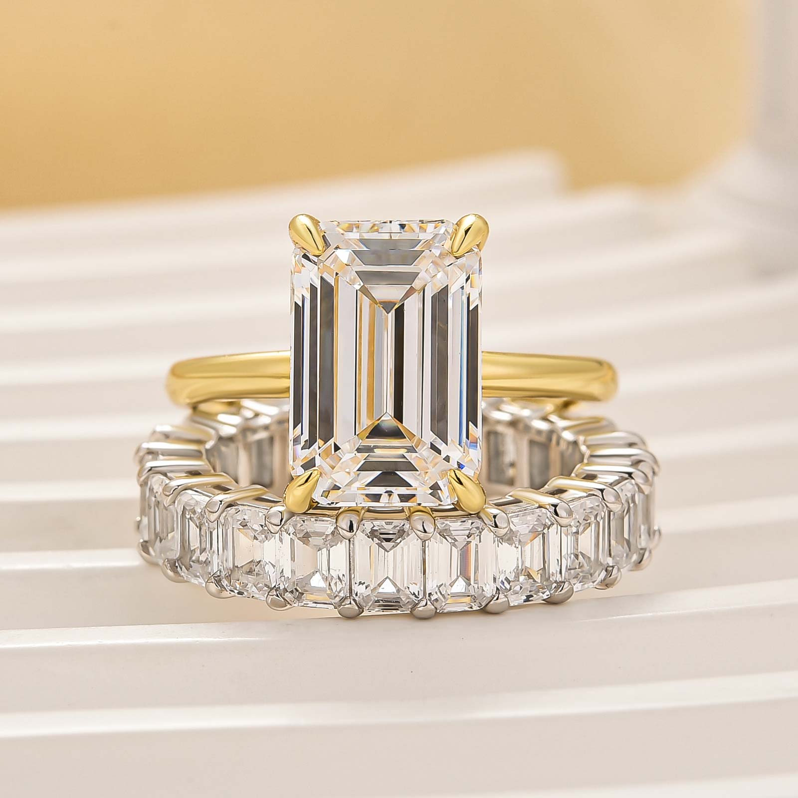 5.0Ct Solitaire Emerald Cut Wedding Ring Set with 925 Sterling Silver - louilyjewelry