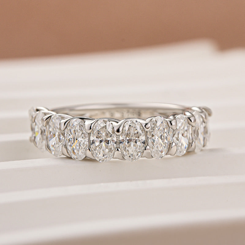 Louily Half Oval Cut Simulated Diamond Wedding Band