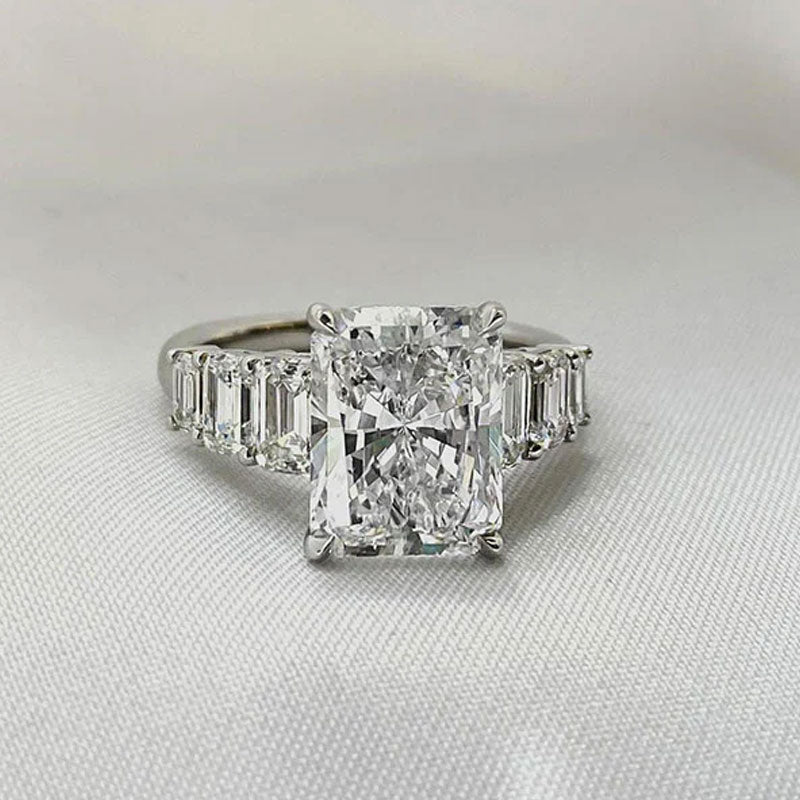 Louily Luxurious Radiant Cut Engagement Ring In Sterling Silver - louilyjewelry