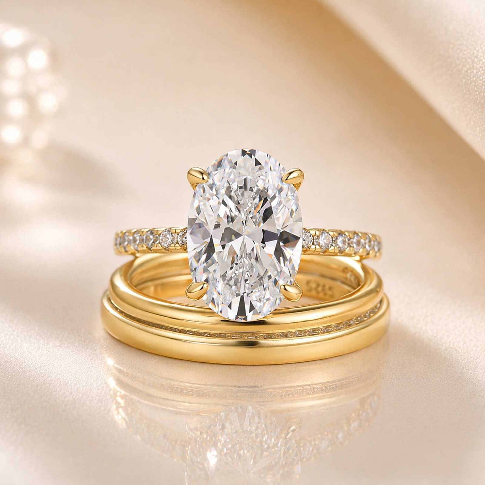 S925 4.0Ct Classic Oval Cut Engagement Ring In Sterling Silver with Simple Wedding Band