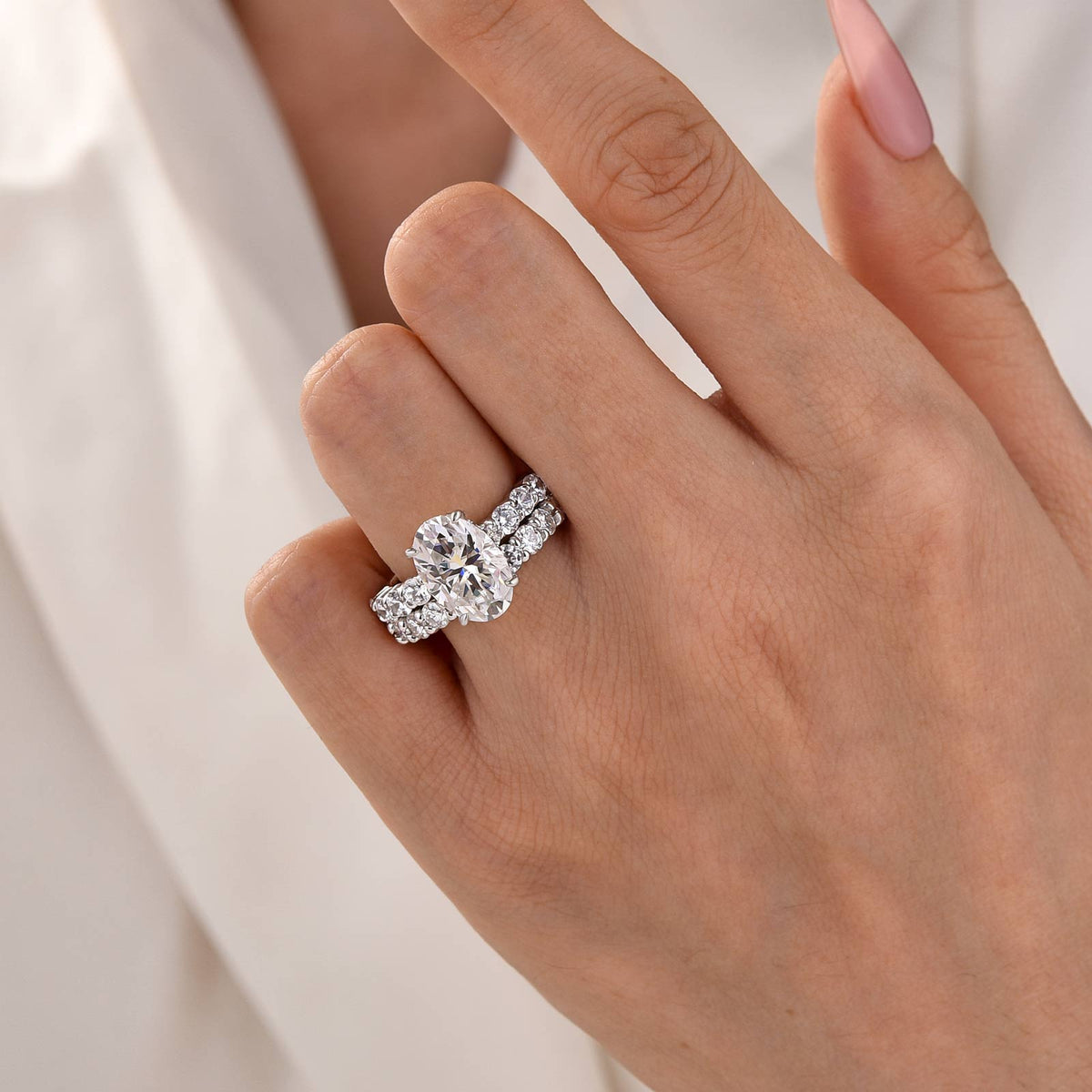 S925 Moissanite 2.5Ct Oval Cut White Gold Wedding Ring Set For Women