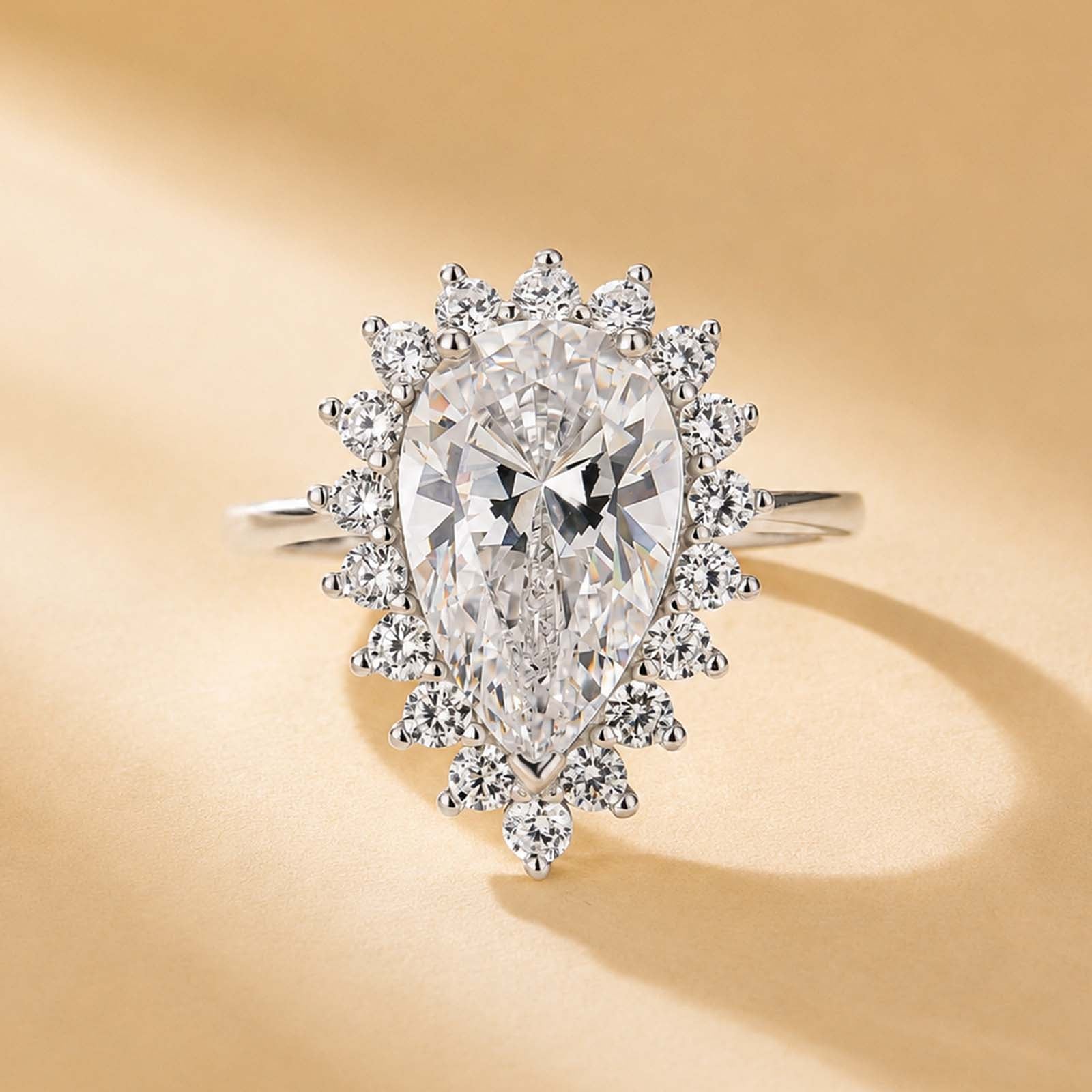 S925 4Ct Pear Cut Vintage Halo Engagement Ring In Sterling Silver For Holiday Ring Gift