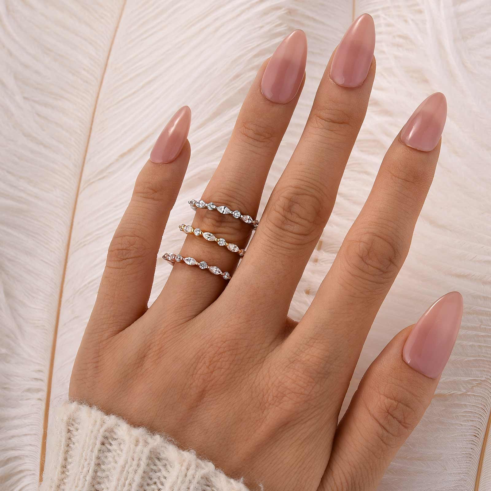 1.0Ct Marquise Cut Half Eternity Wedding Band Stackable Ring For Everyday Wear